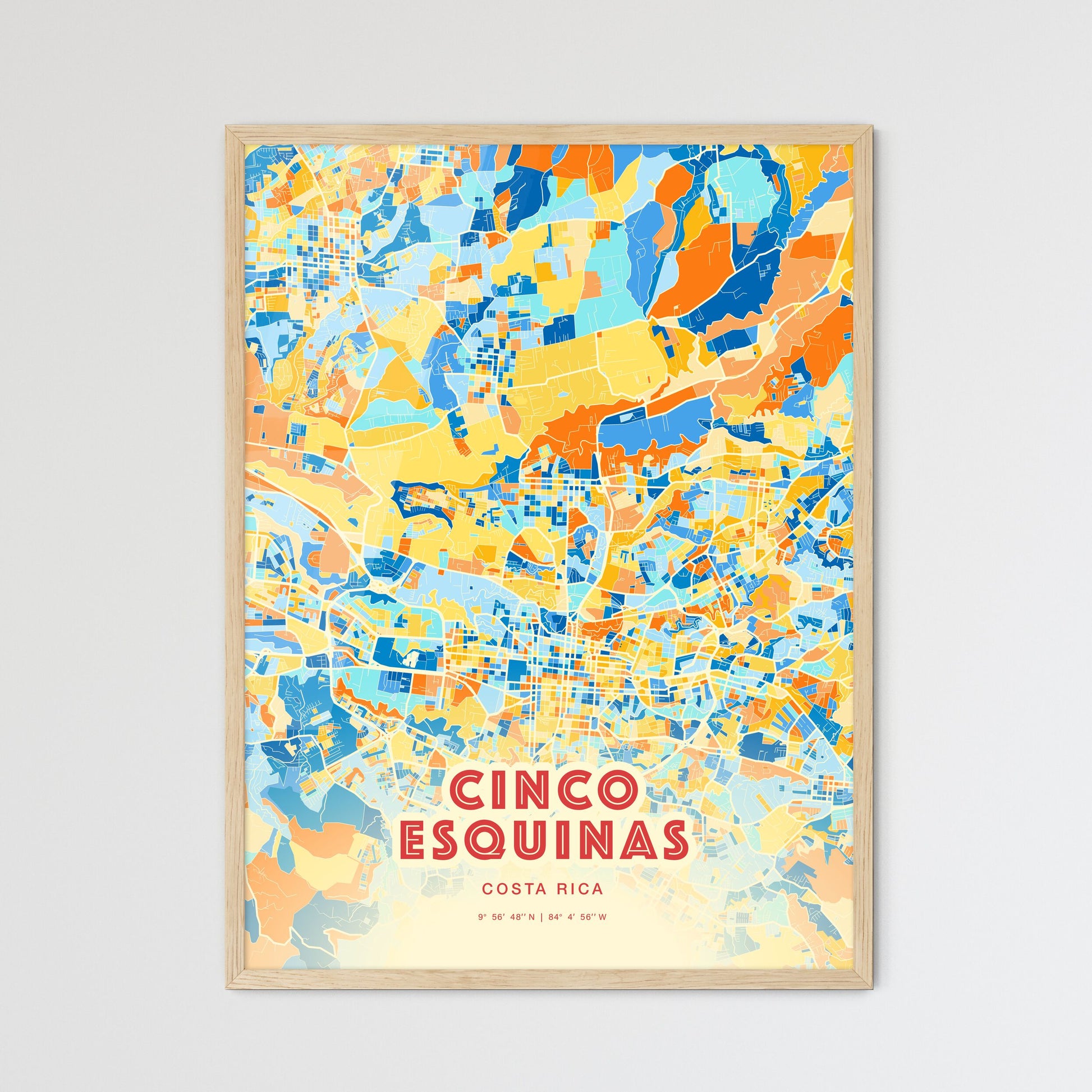 Colorful CINCO ESQUINAS COSTA RICA Fine Art Map Blue Orange