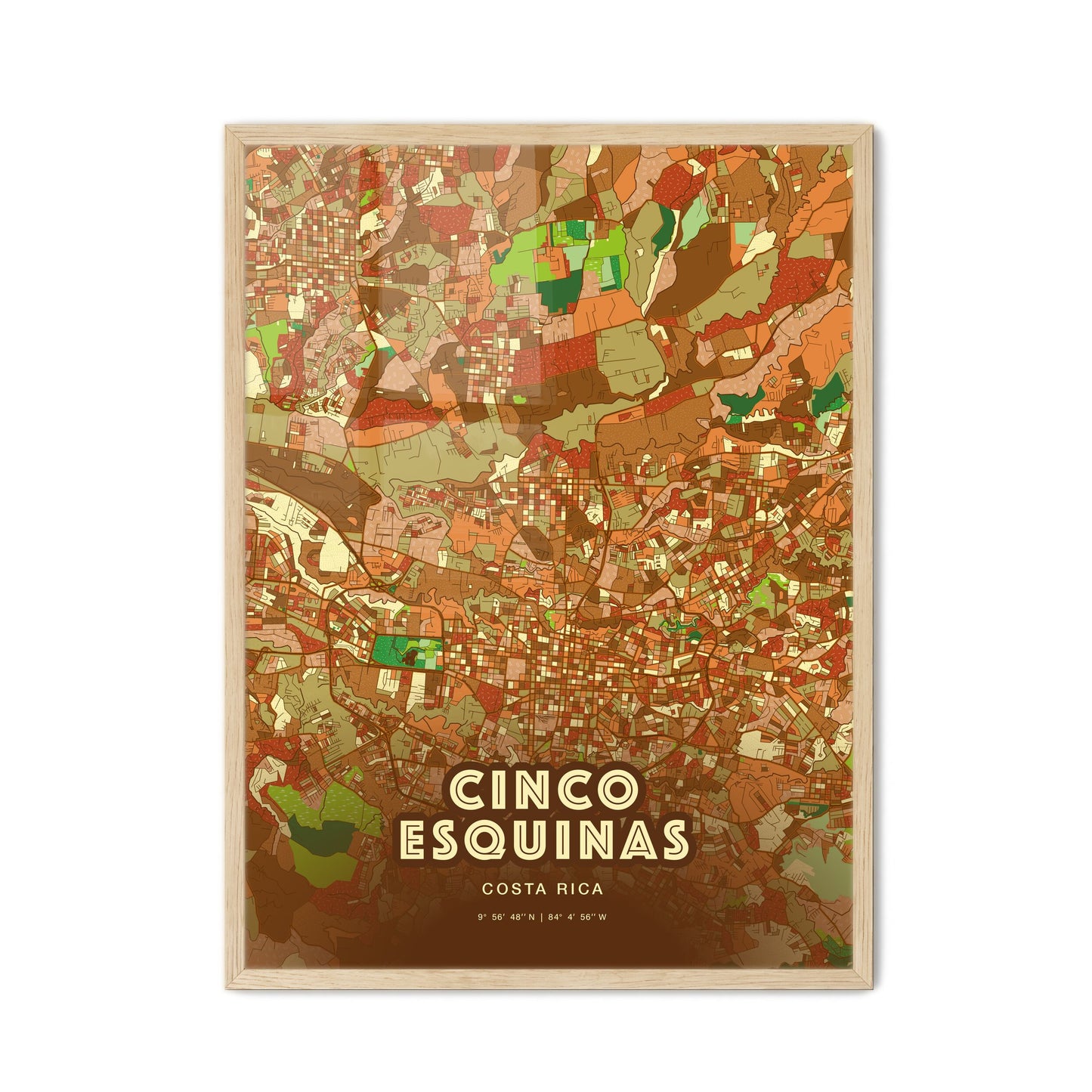 Colorful CINCO ESQUINAS COSTA RICA Fine Art Map Farmhouse