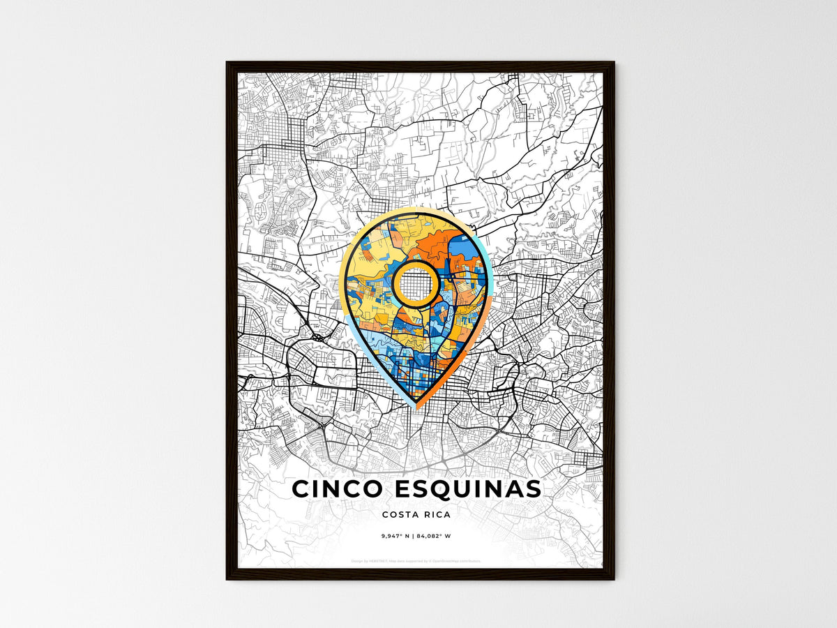Cinco Esquinas Costa Rica wedding art map with pointer icon