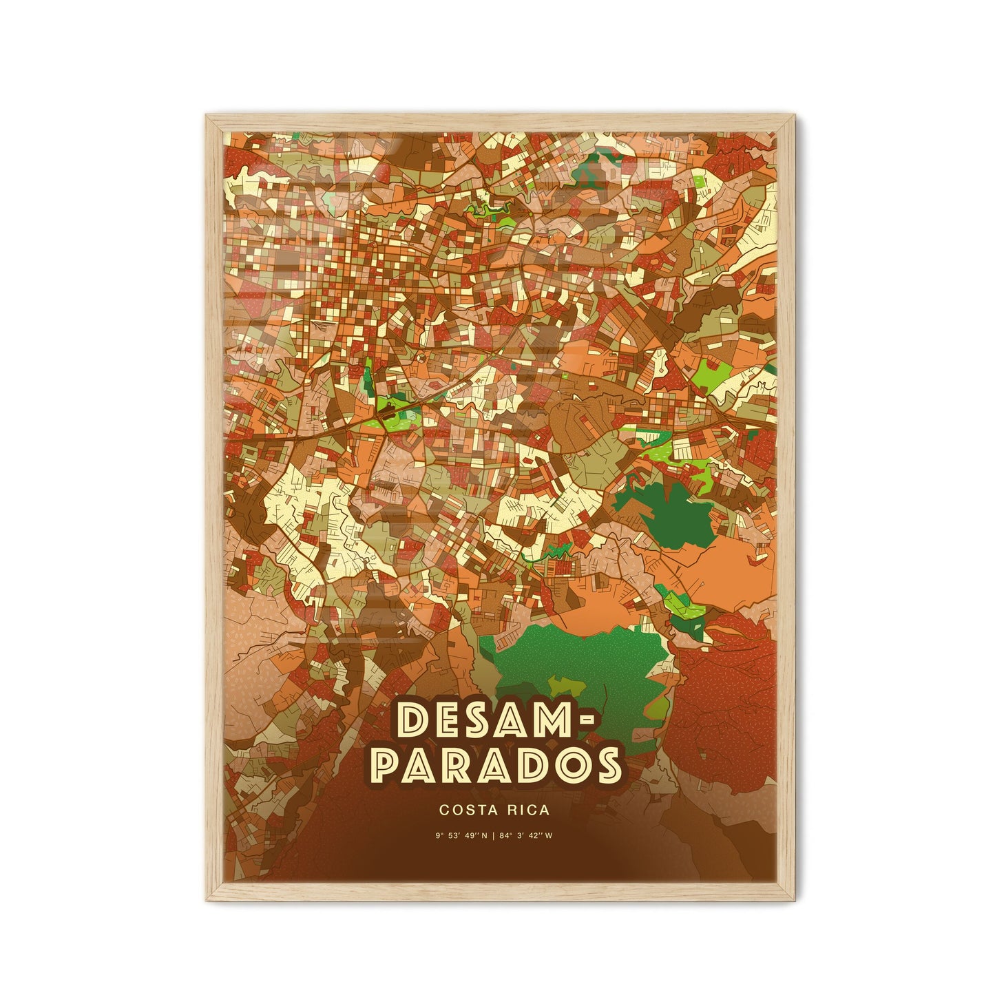 Colorful DESAMPARADOS COSTA RICA Fine Art Map Farmhouse