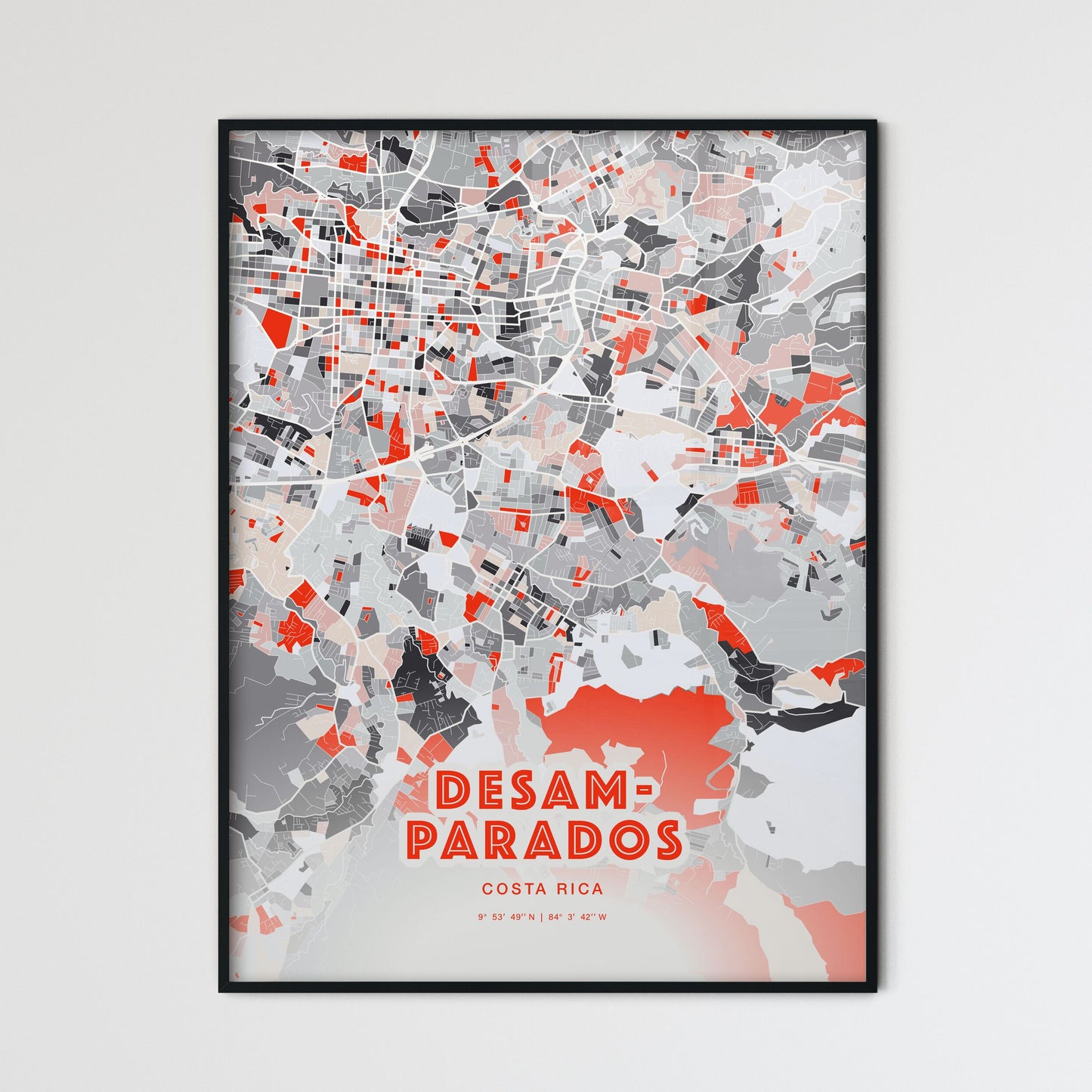 Colorful DESAMPARADOS COSTA RICA Fine Art Map Modern