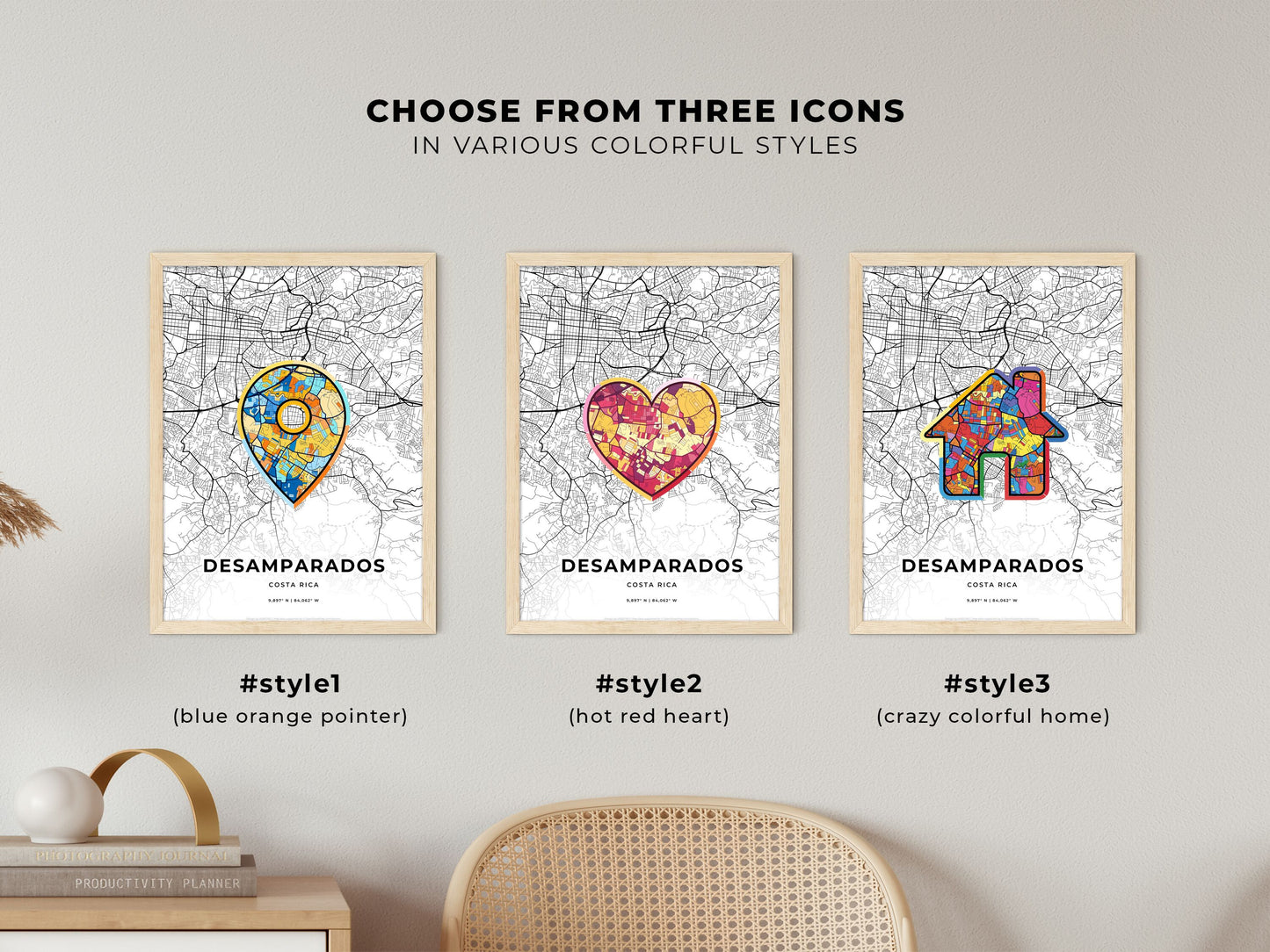 Desamparados Costa Rica maps with colorful icons