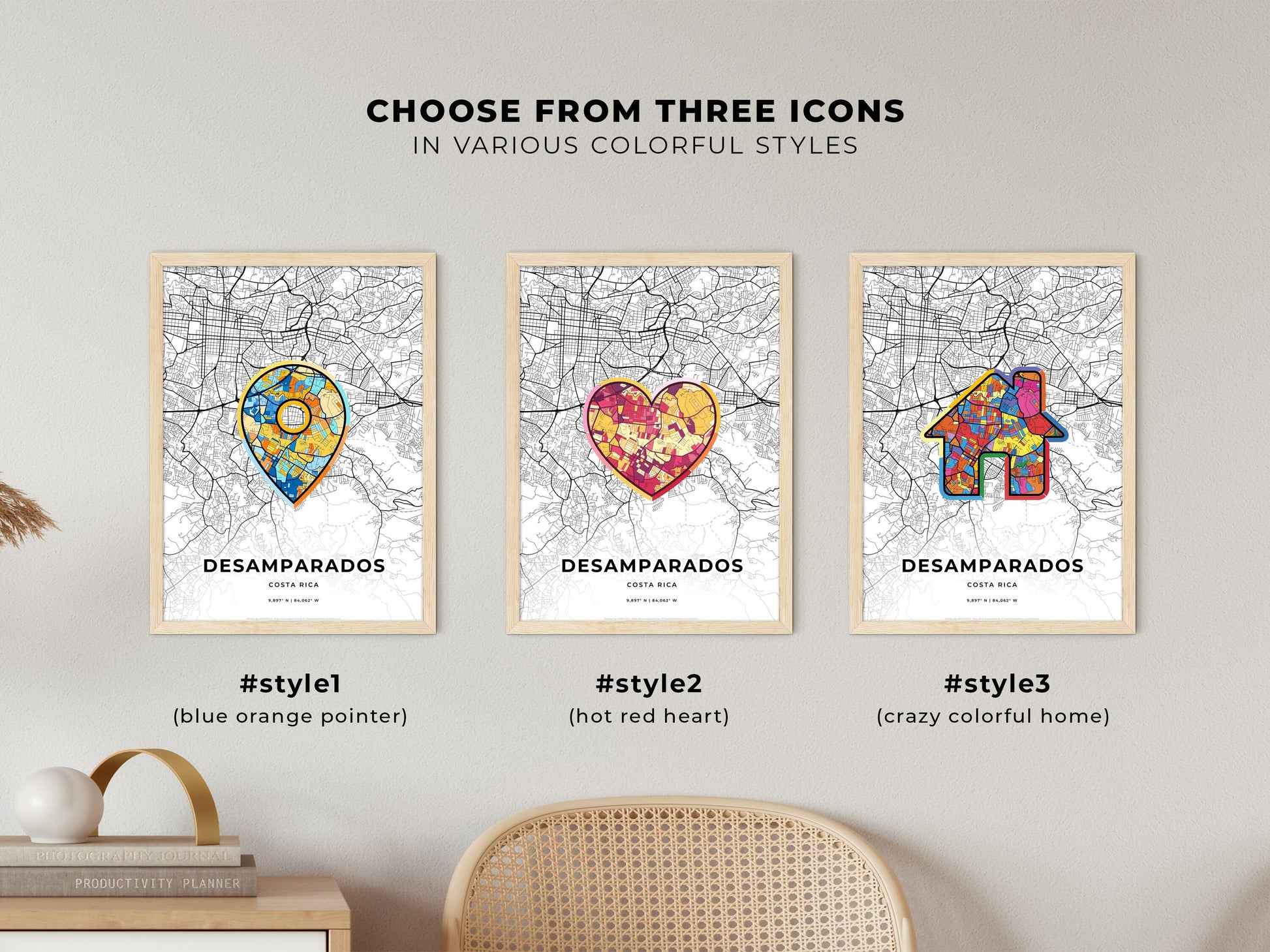 Desamparados Costa Rica maps with colorful icons