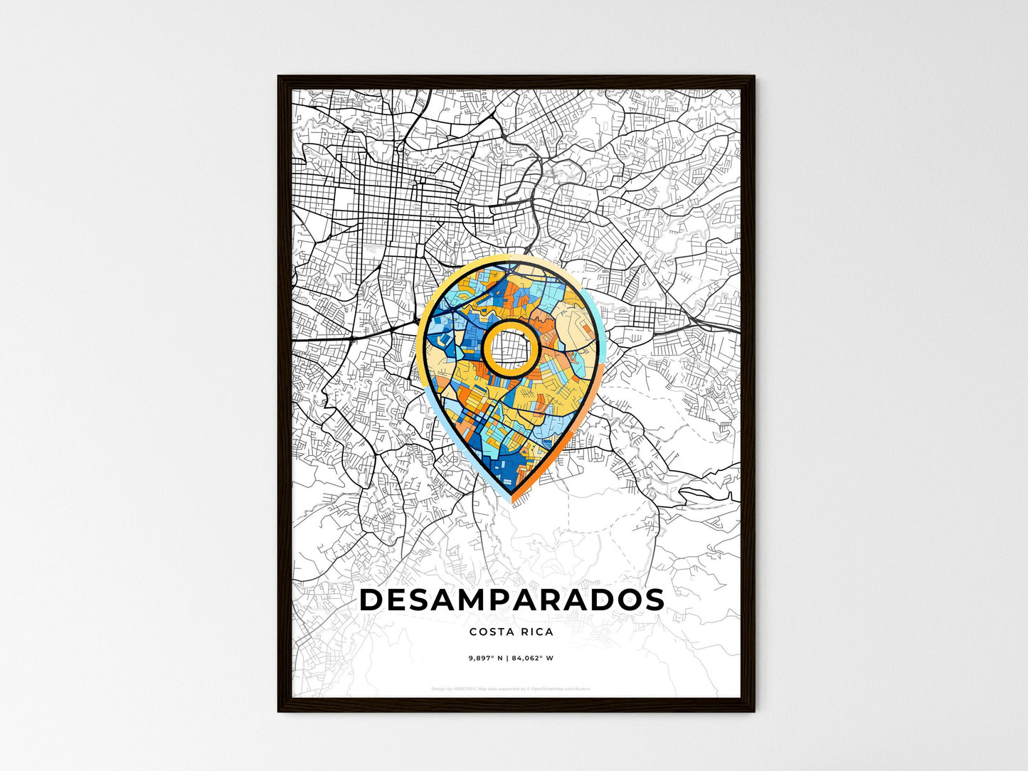 Desamparados Costa Rica wedding art map with pointer icon