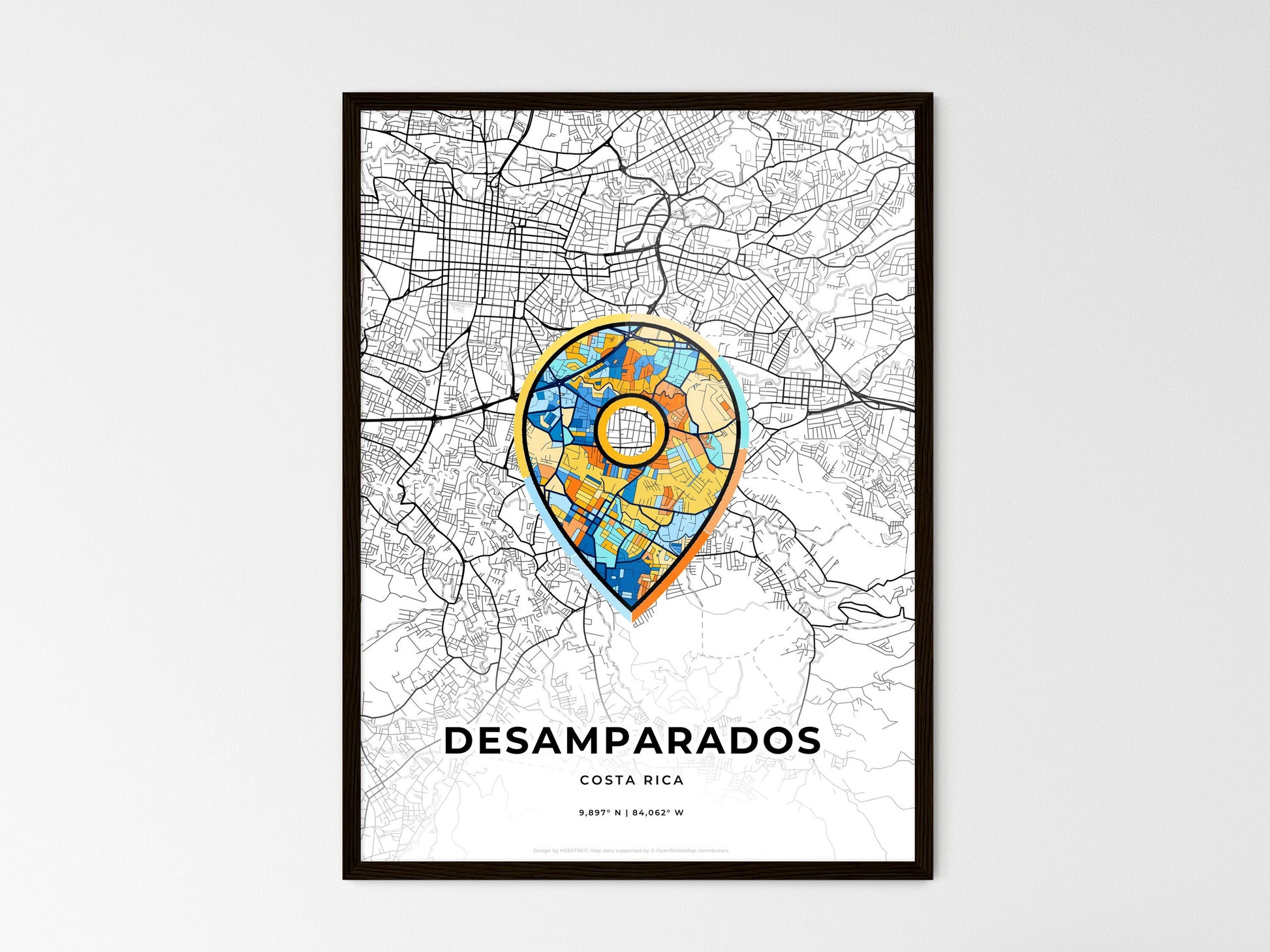 Desamparados Costa Rica wedding art map with pointer icon