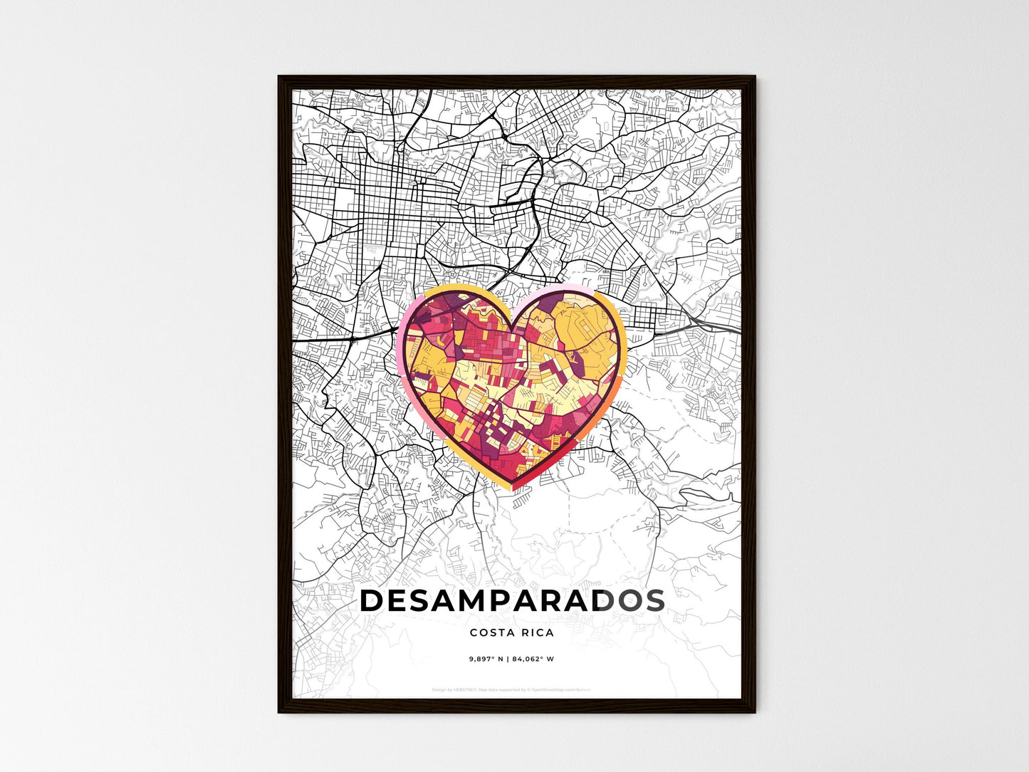 Desamparados Costa Rica wedding art map with heart icon