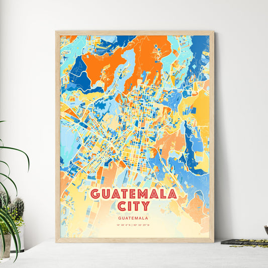 Colorful Guatemala City Guatemala Fine Art Map Blue Orange