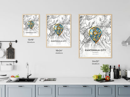 GUATEMALA CITY GUATEMALA minimal art map with a colorful icon. Where it all began, Couple map gift.