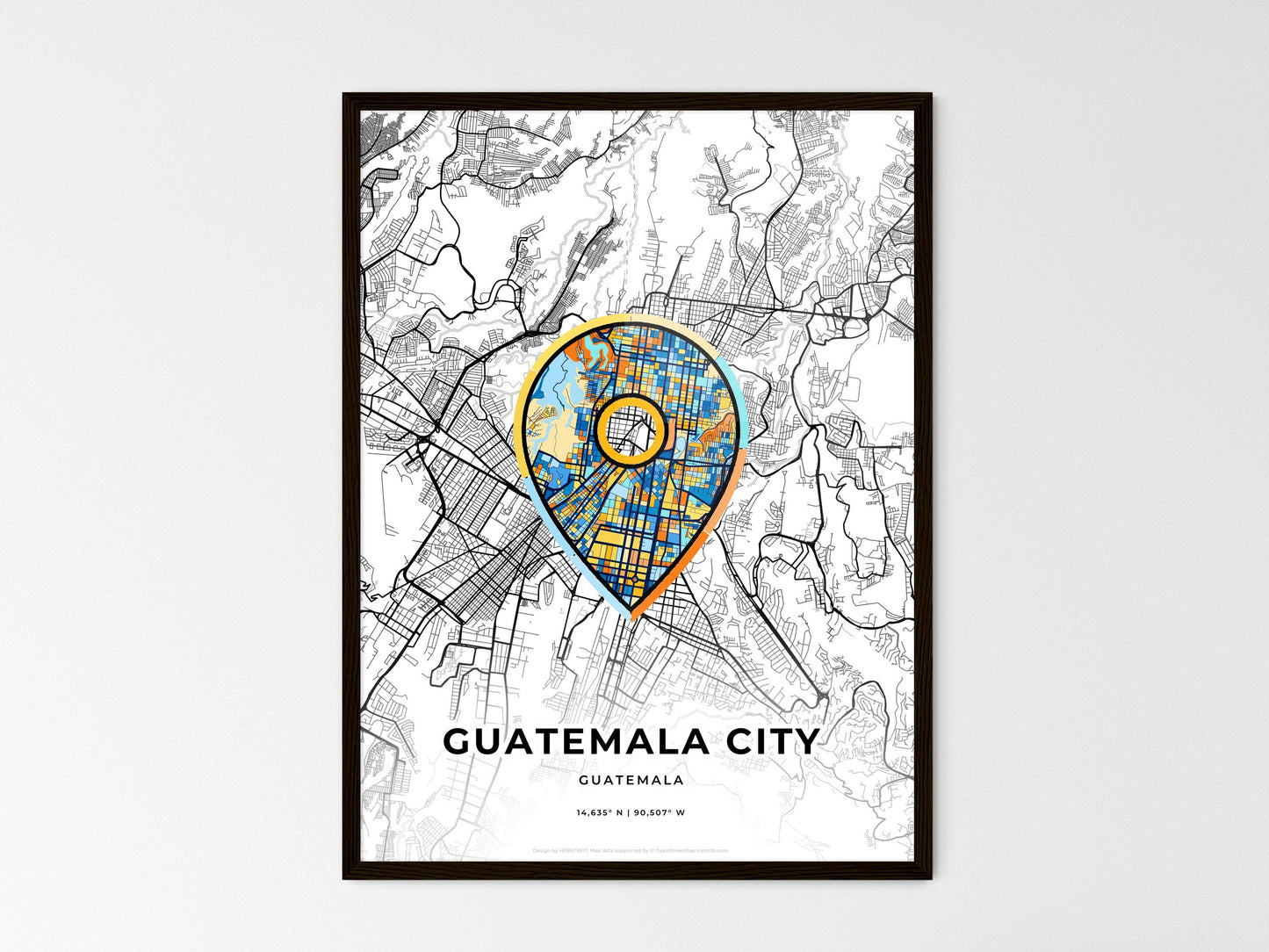 GUATEMALA CITY GUATEMALA minimal art map with a colorful icon. Where it all began, Couple map gift. Style 1