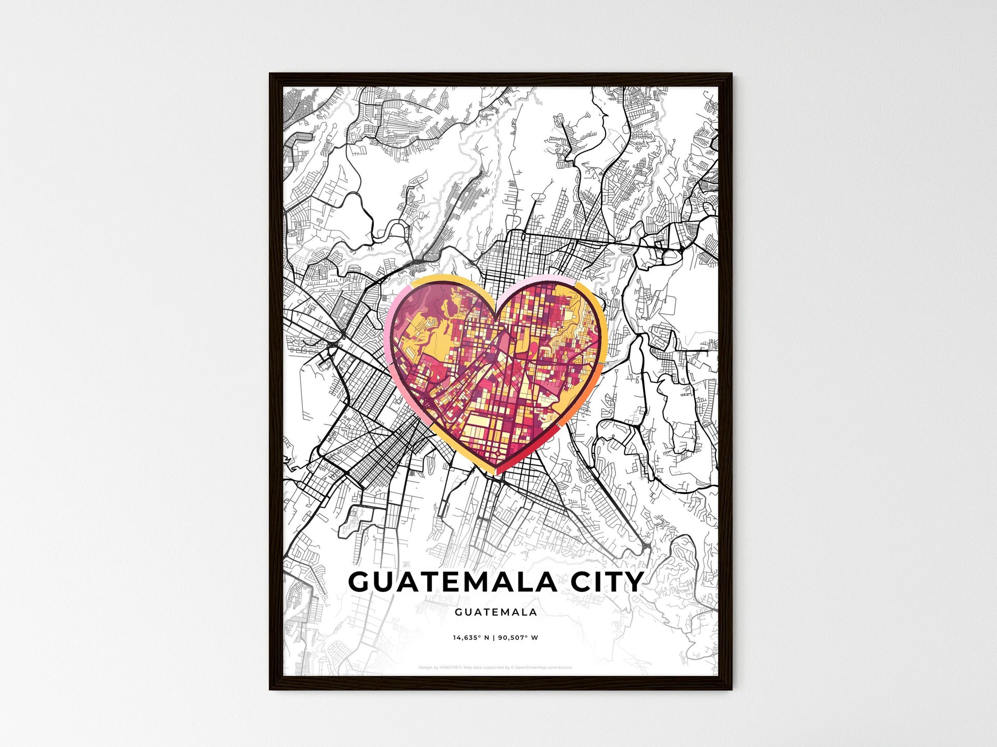 GUATEMALA CITY GUATEMALA minimal art map with a colorful icon. Where it all began, Couple map gift. Style 2