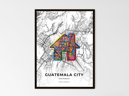 GUATEMALA CITY GUATEMALA minimal art map with a colorful icon. Where it all began, Couple map gift. Style 3