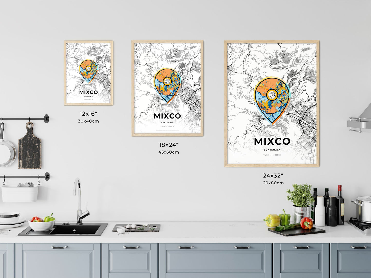Mixco Guatemala art map size chart