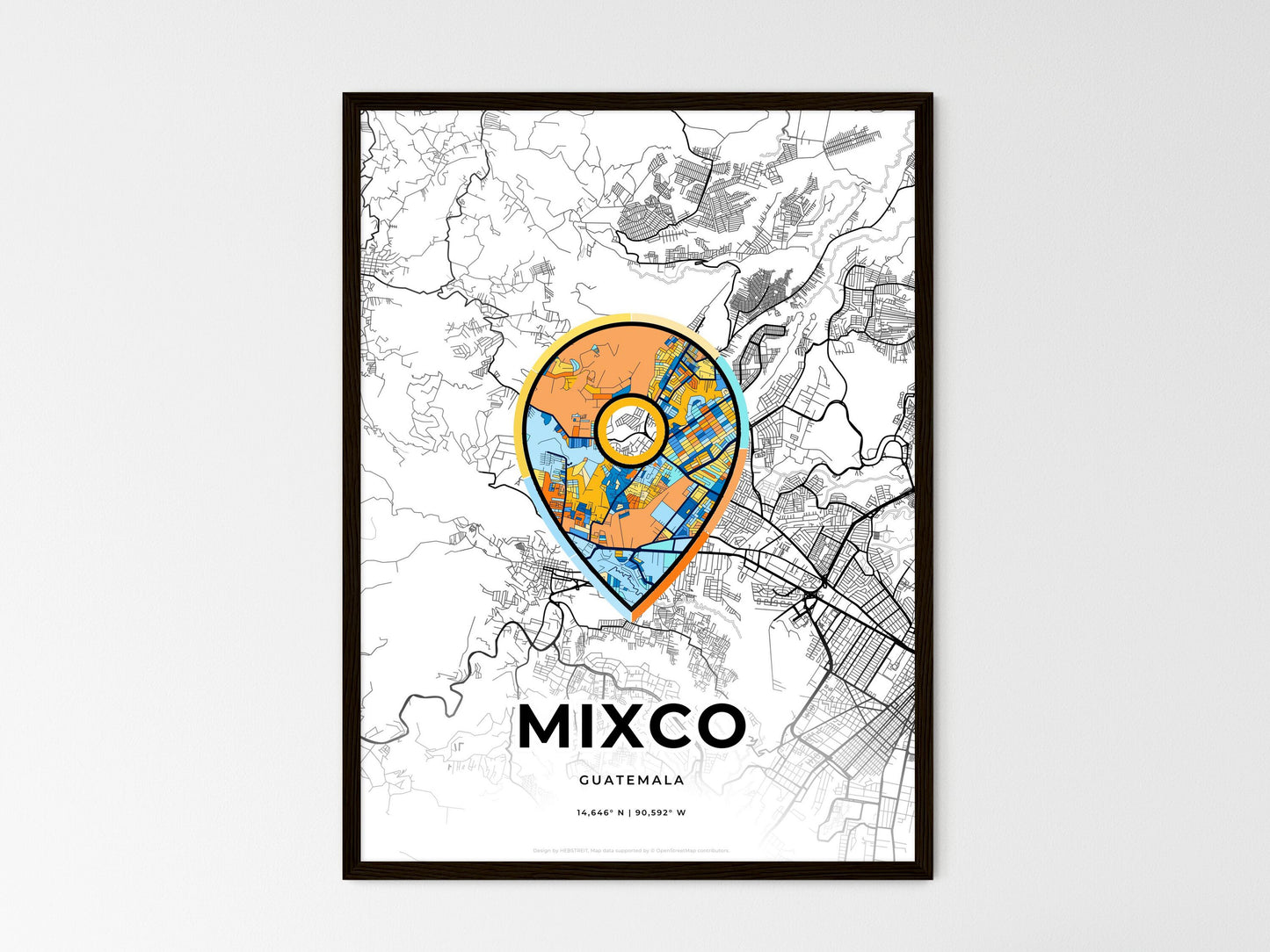Mixco Guatemala wedding art map with pointer icon