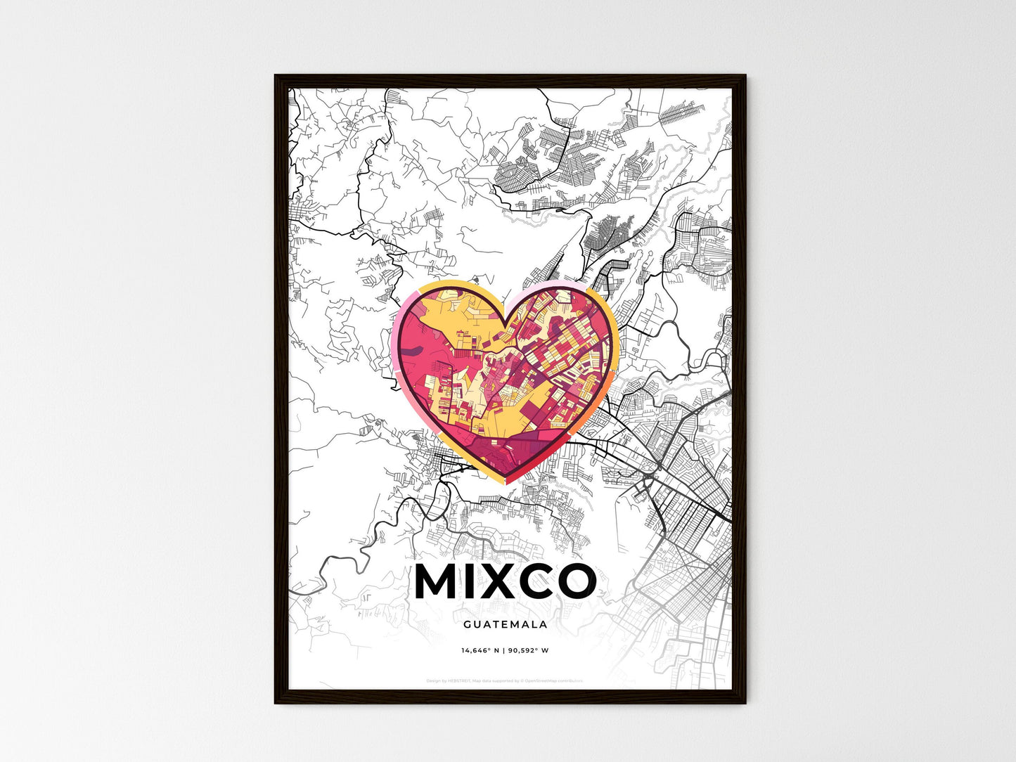 Mixco Guatemala wedding art map with heart icon