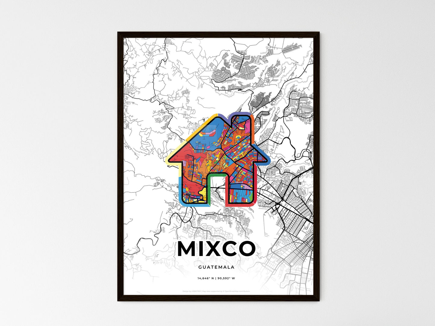 Mixco Guatemala wedding art map with home icon