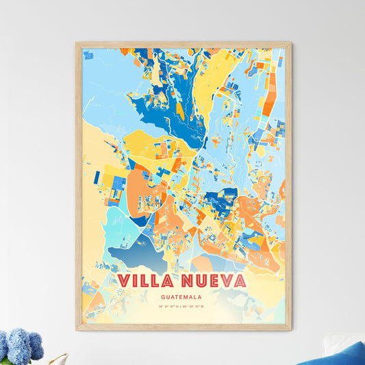 Colorful VILLA NUEVA GUATEMALA Fine Art Map Blue Orange