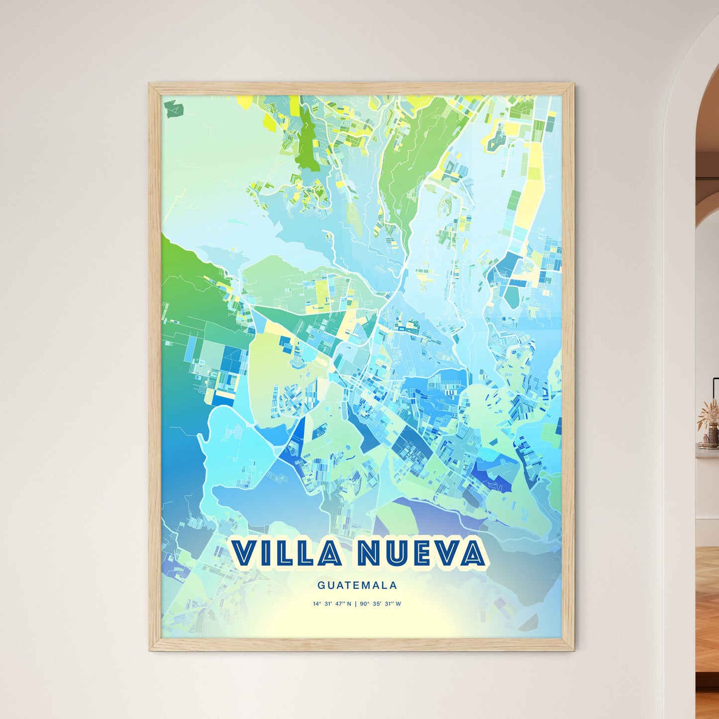 Colorful VILLA NUEVA GUATEMALA Fine Art Map Cool Blue