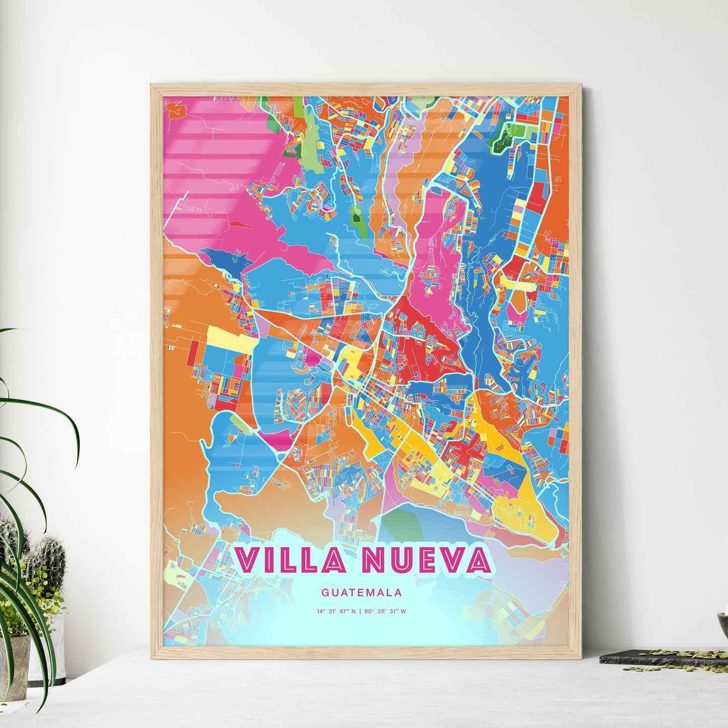 Colorful VILLA NUEVA GUATEMALA Fine Art Map Crazy Colors