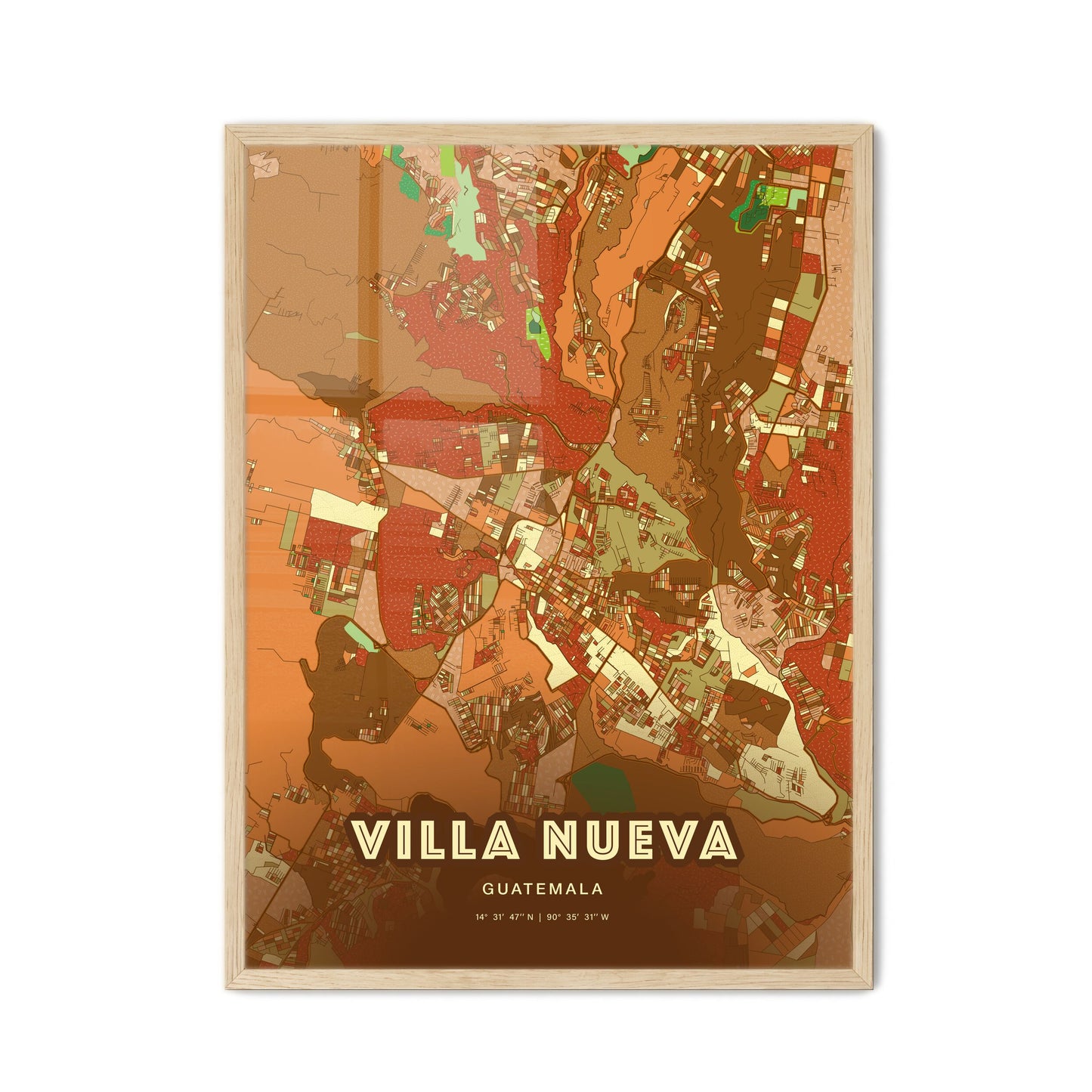 Colorful VILLA NUEVA GUATEMALA Fine Art Map Farmhouse