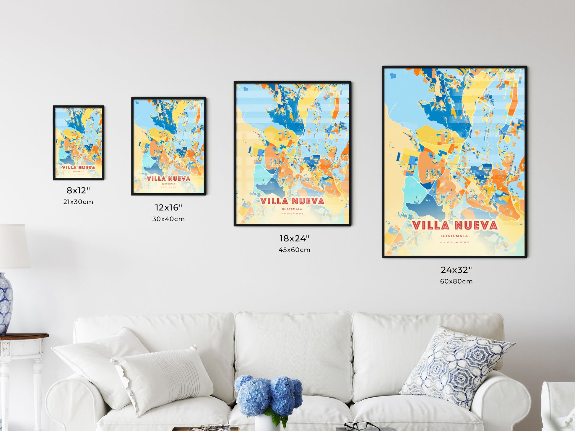 Colorful VILLA NUEVA GUATEMALA Fine Art Map Blue Orange