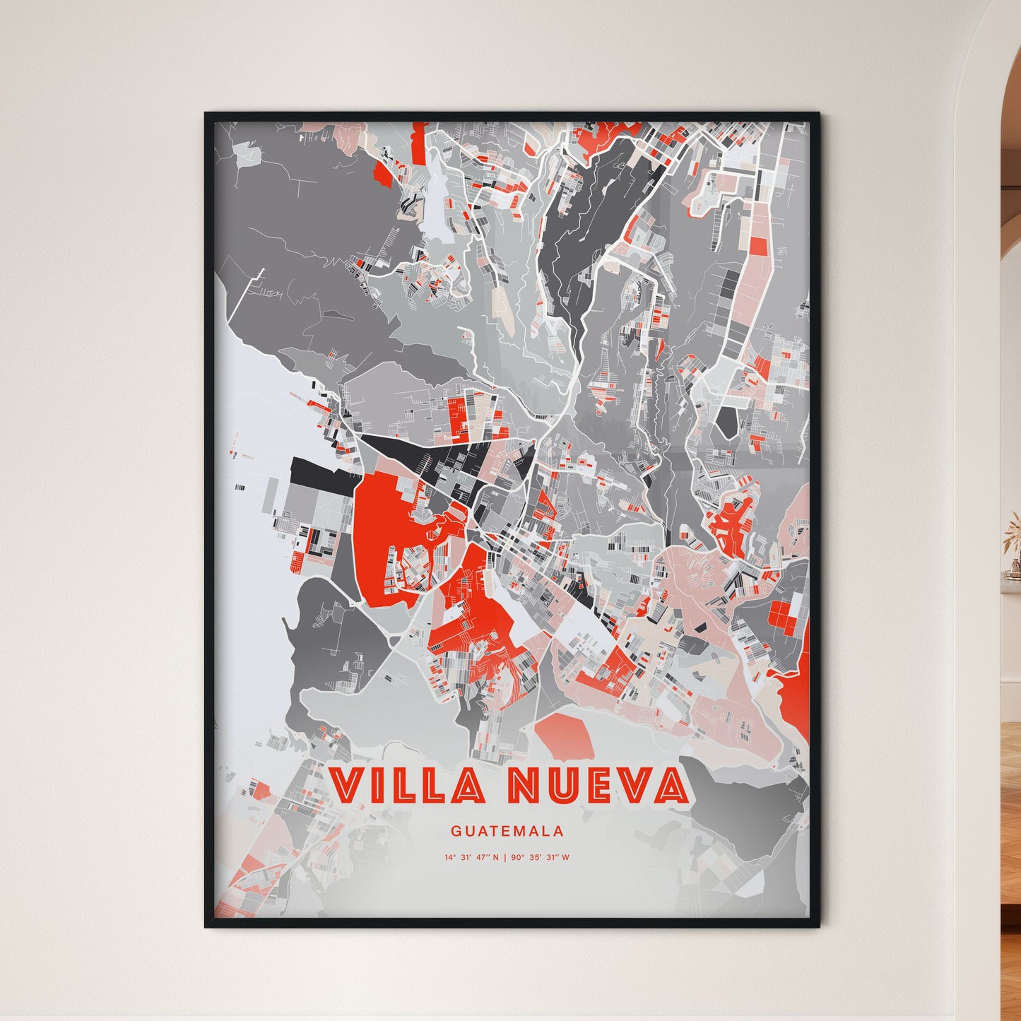 Colorful VILLA NUEVA GUATEMALA Fine Art Map Modern