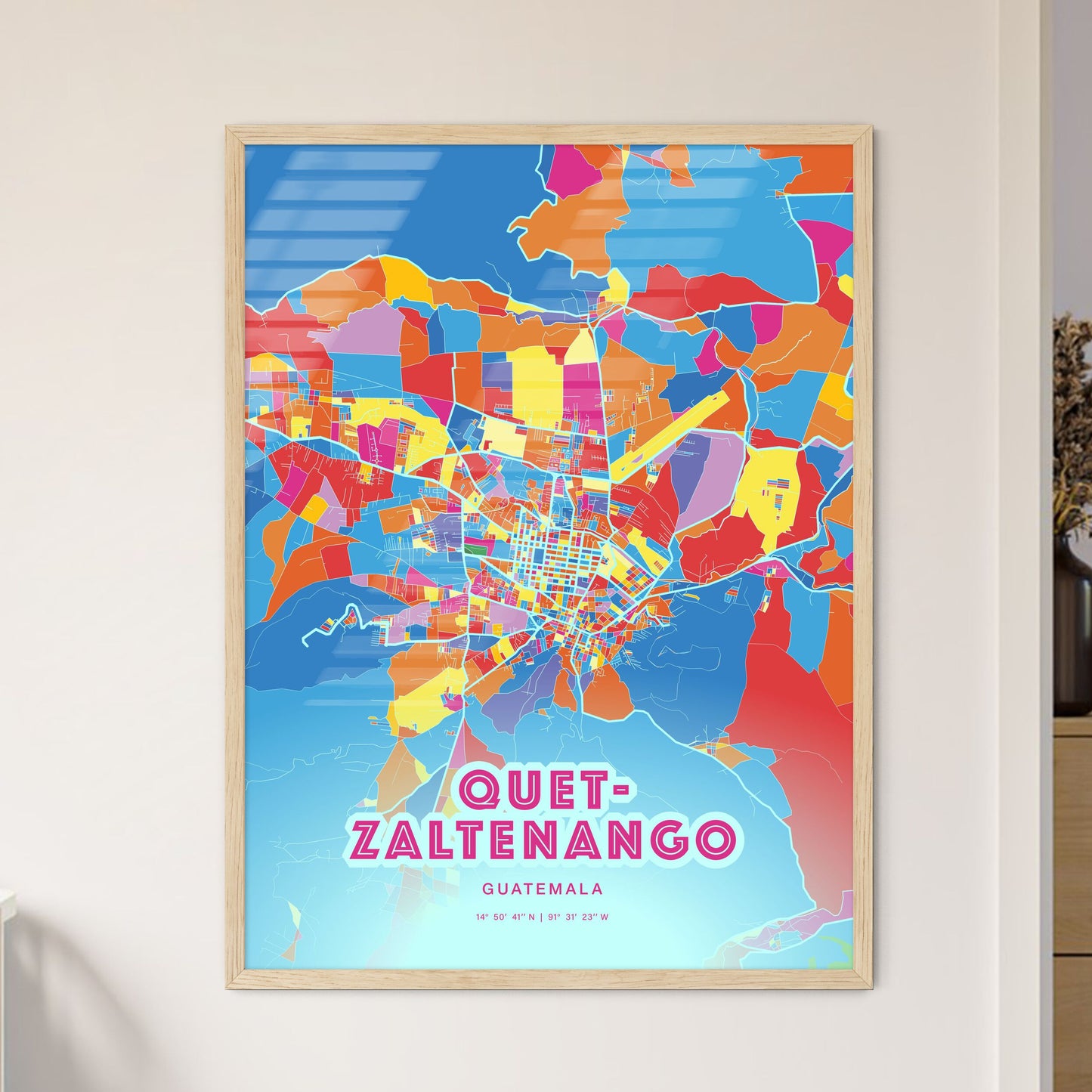 Colorful QUETZALTENANGO GUATEMALA Fine Art Map Crazy Colors