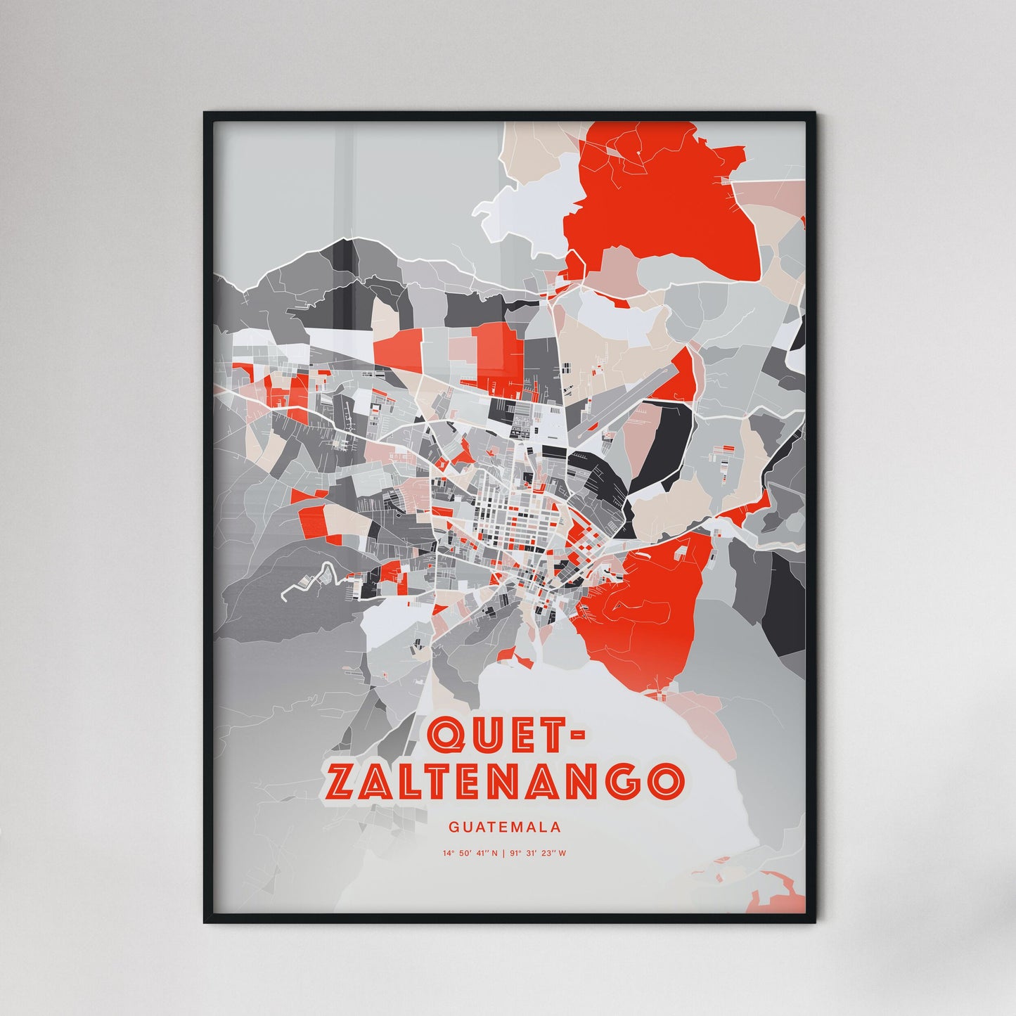 Colorful QUETZALTENANGO GUATEMALA Fine Art Map Modern