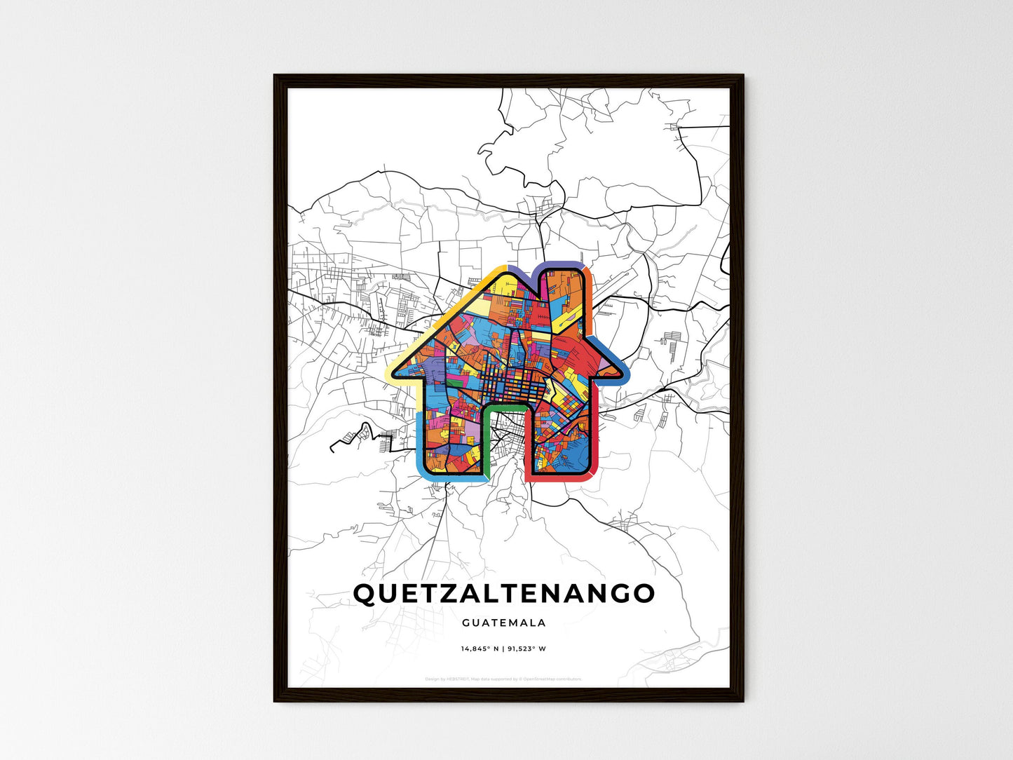 Quetzaltenango Guatemala wedding art map with home icon