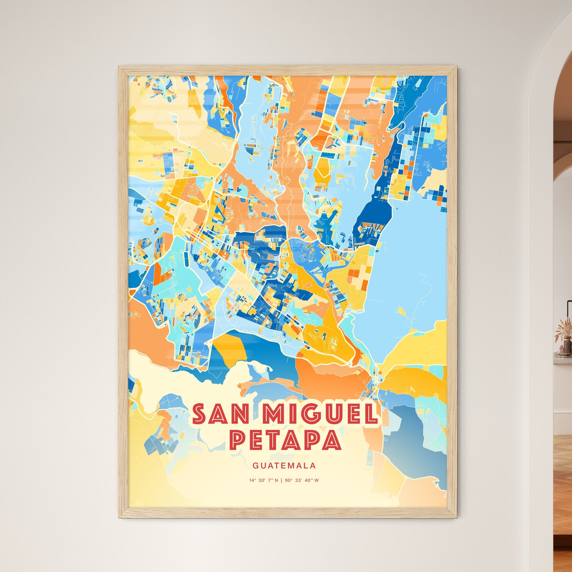 Colorful SAN MIGUEL PETAPA GUATEMALA Fine Art Map Blue Orange