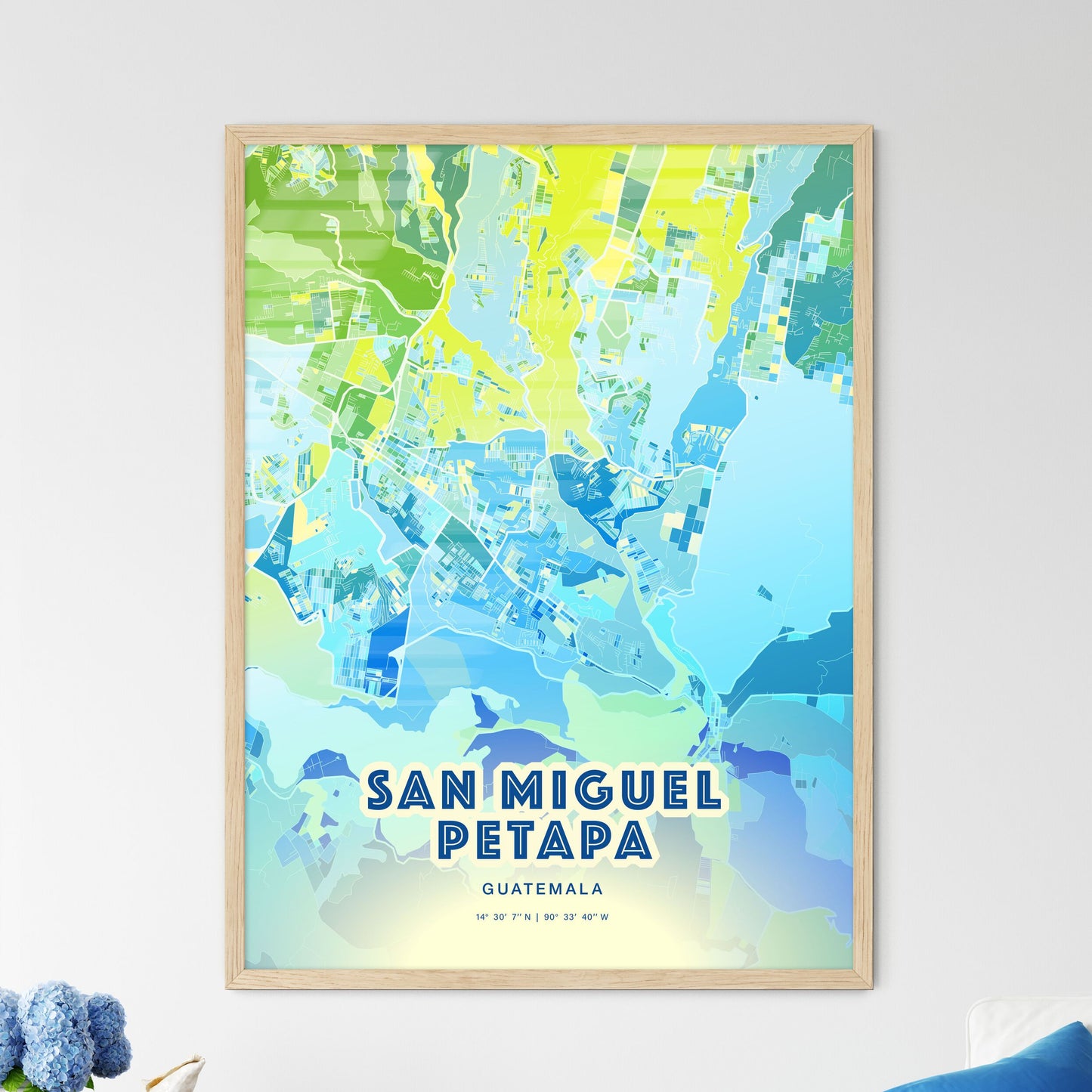 Colorful SAN MIGUEL PETAPA GUATEMALA Fine Art Map Cool Blue