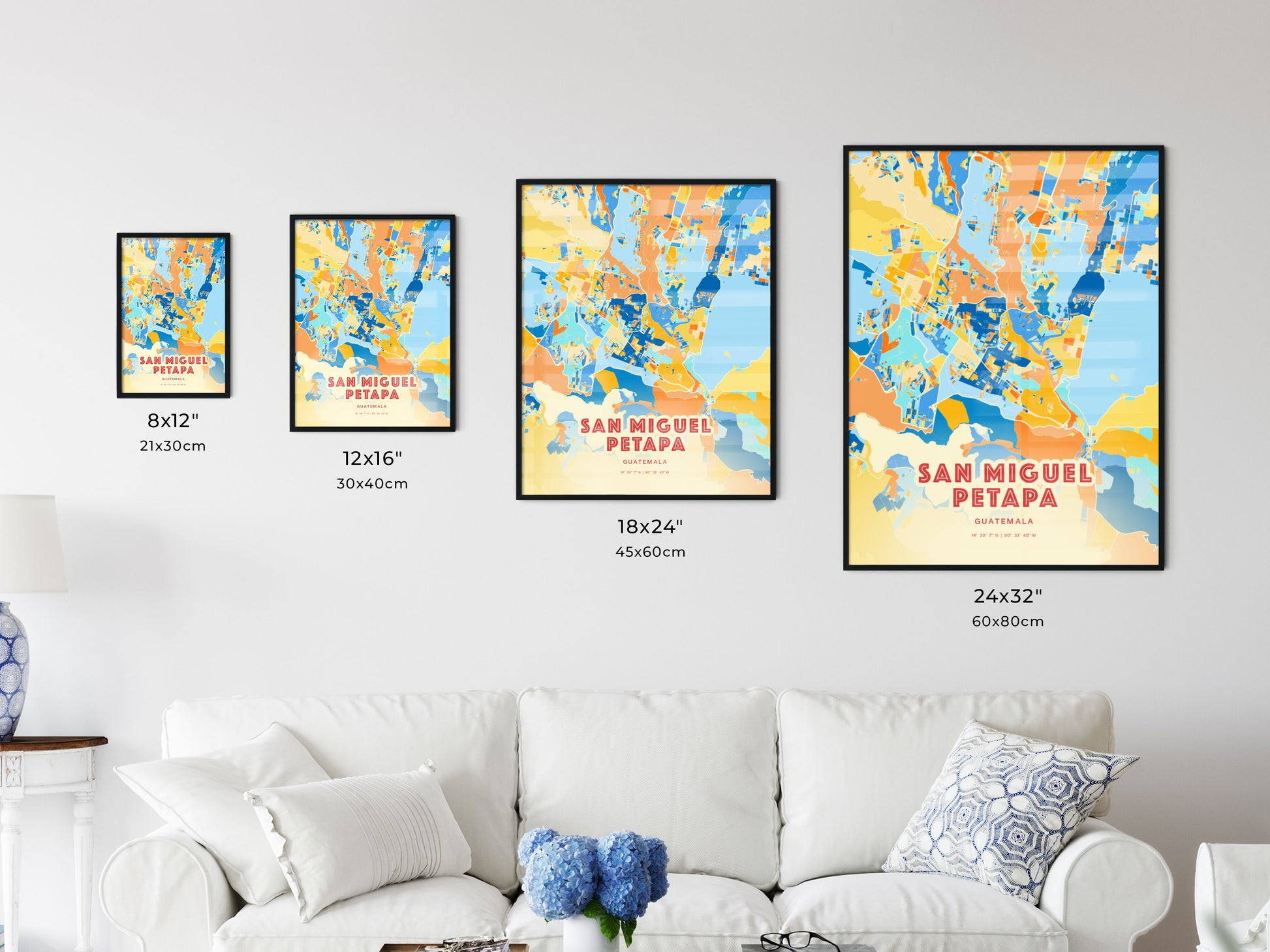 Colorful SAN MIGUEL PETAPA GUATEMALA Fine Art Map Blue Orange