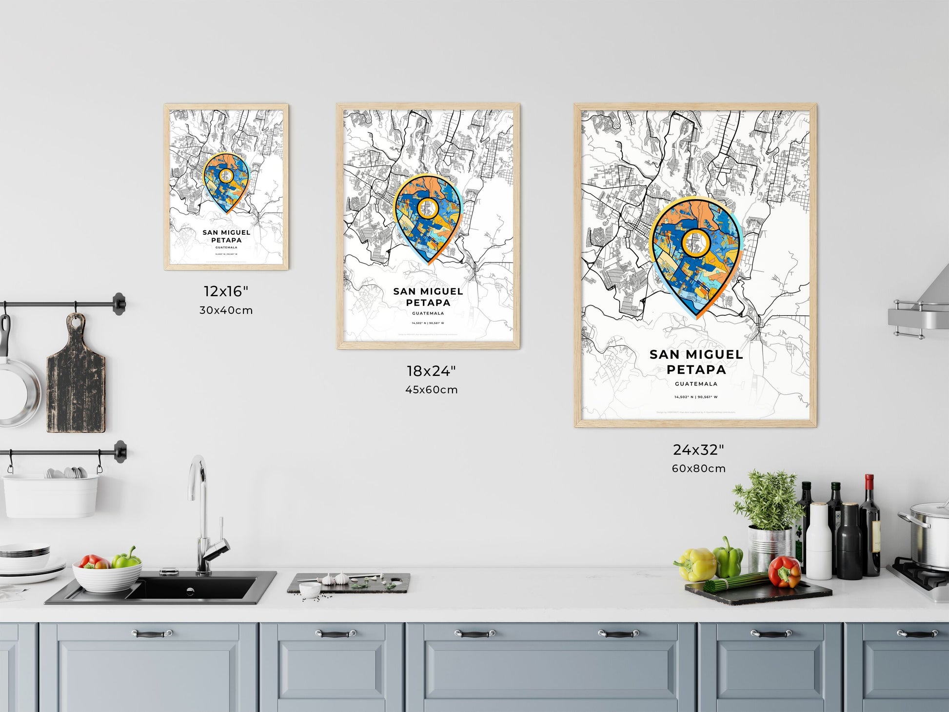 San Miguel Petapa Guatemala art map size chart