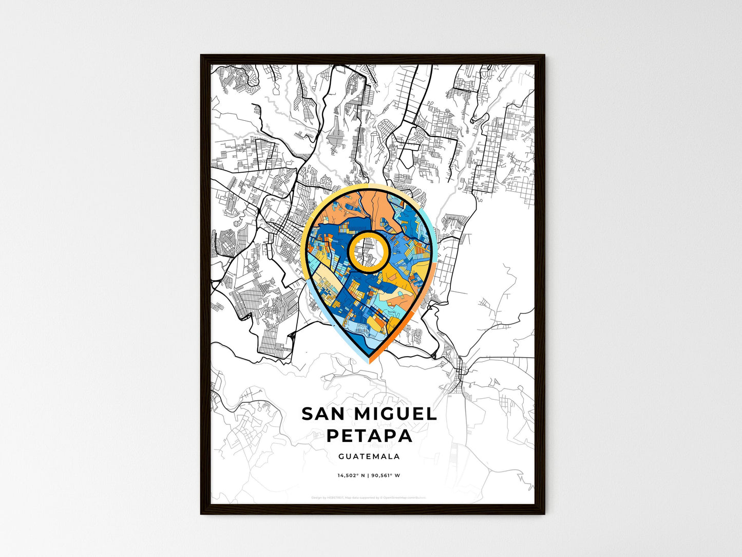 San Miguel Petapa Guatemala wedding art map with pointer icon