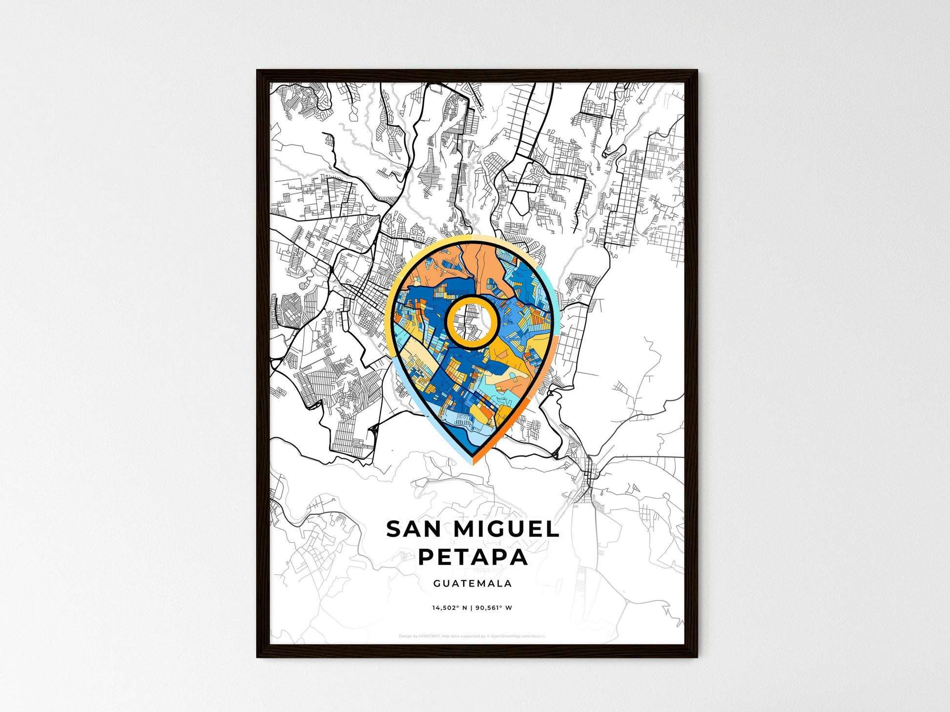 San Miguel Petapa Guatemala wedding art map with pointer icon