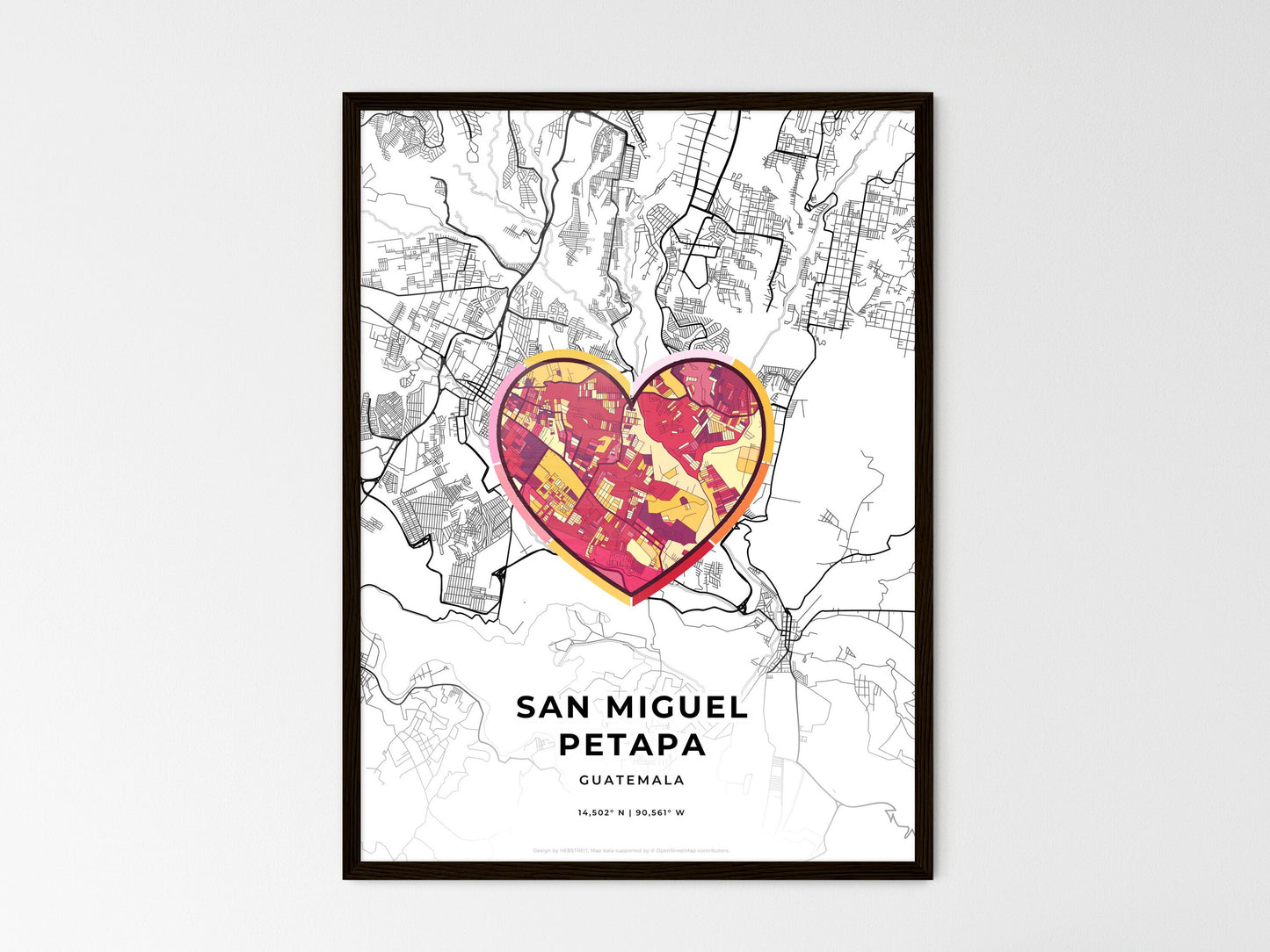 San Miguel Petapa Guatemala wedding art map with heart icon