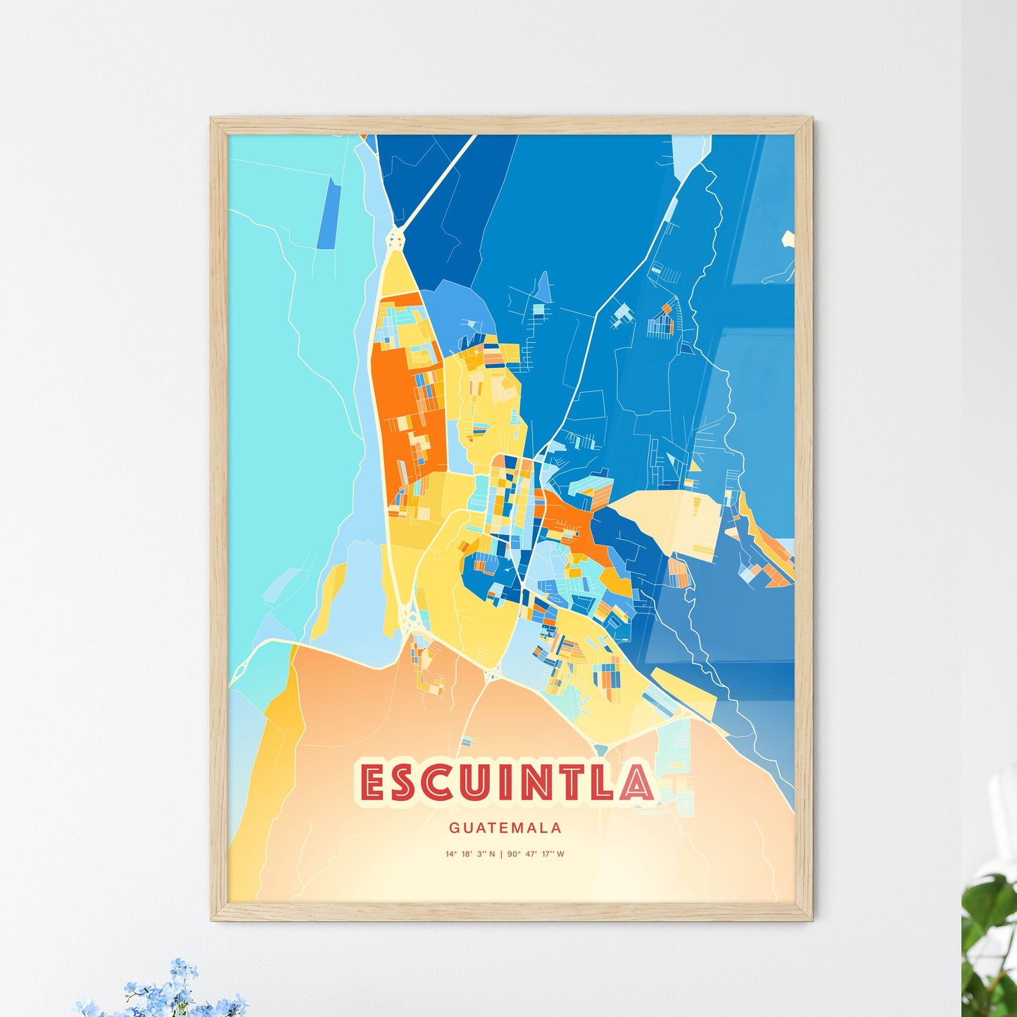 Colorful ESCUINTLA GUATEMALA Fine Art Map Blue Orange