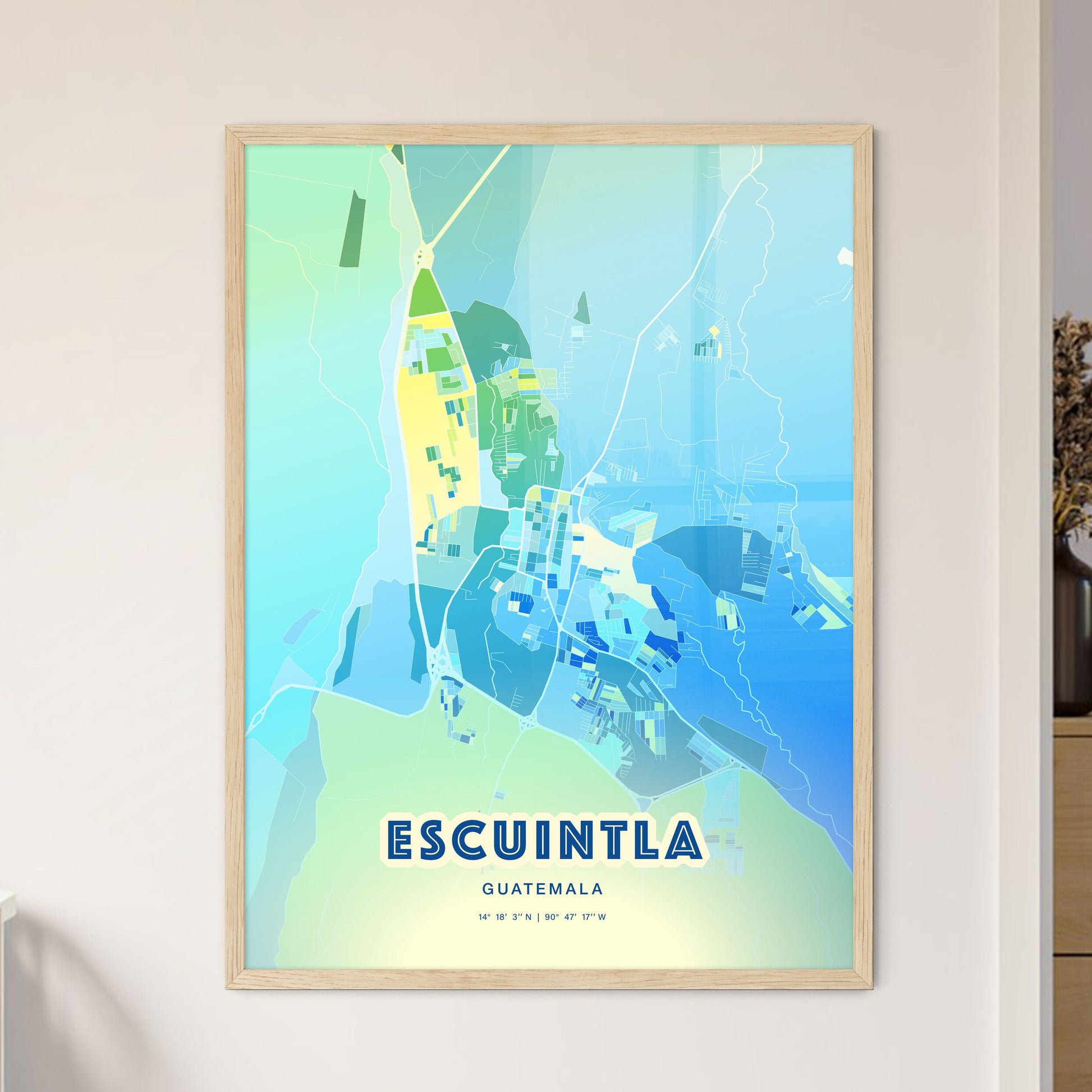 Colorful ESCUINTLA GUATEMALA Fine Art Map Cool Blue