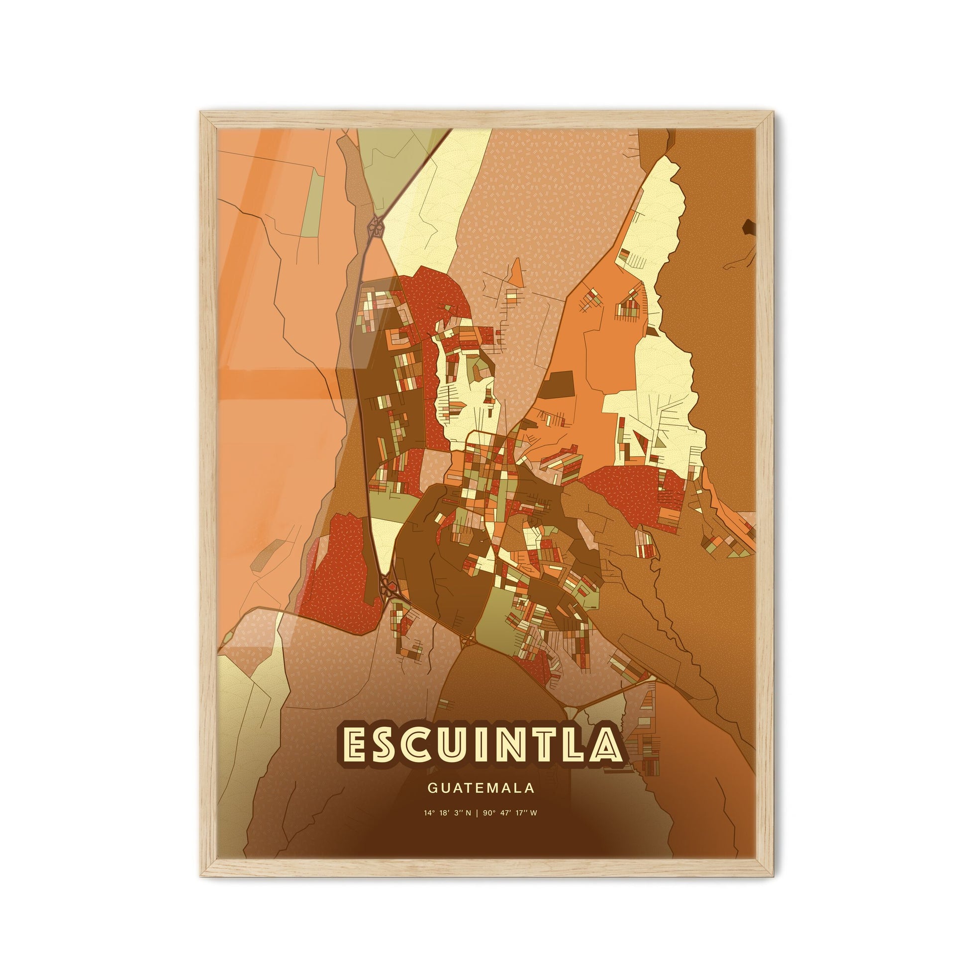 Colorful ESCUINTLA GUATEMALA Fine Art Map Farmhouse