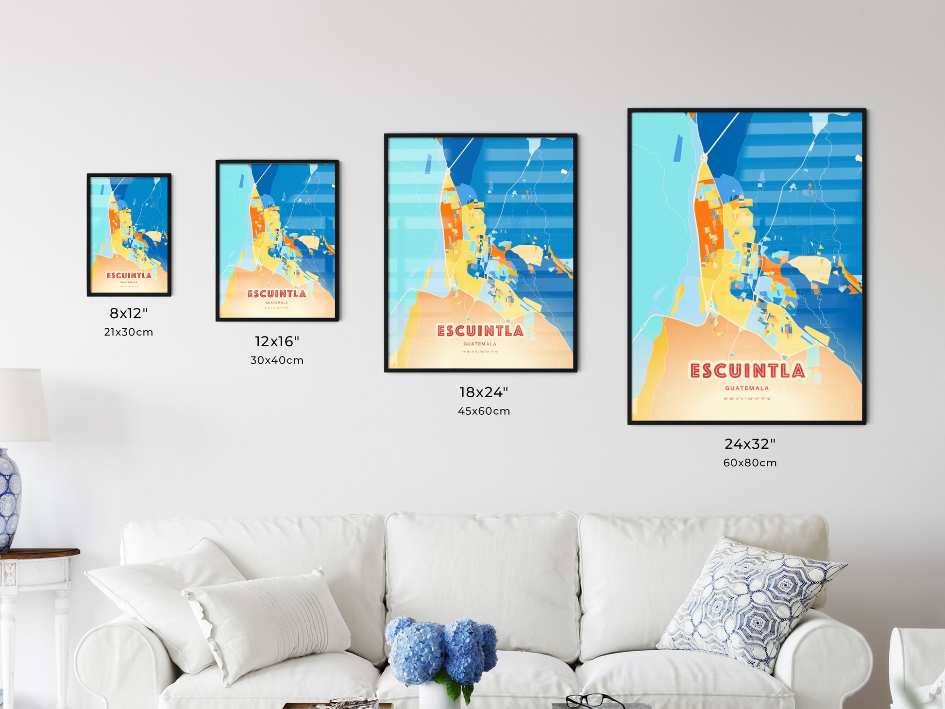 Colorful ESCUINTLA GUATEMALA Fine Art Map Blue Orange