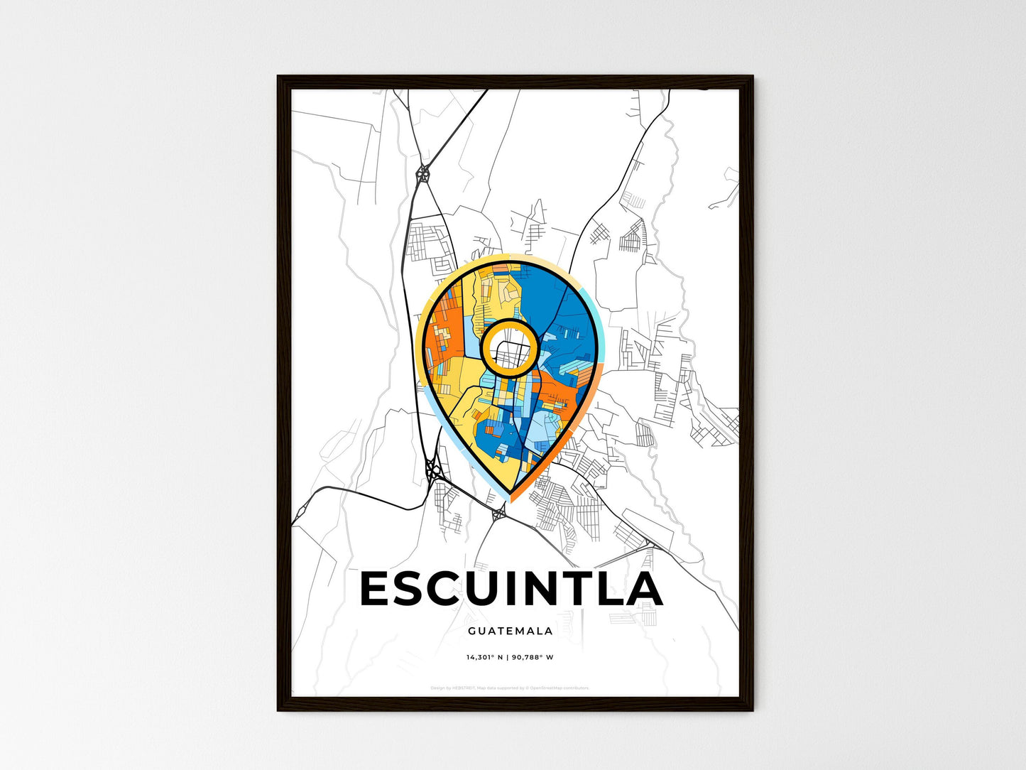 Escuintla Guatemala wedding art map with pointer icon
