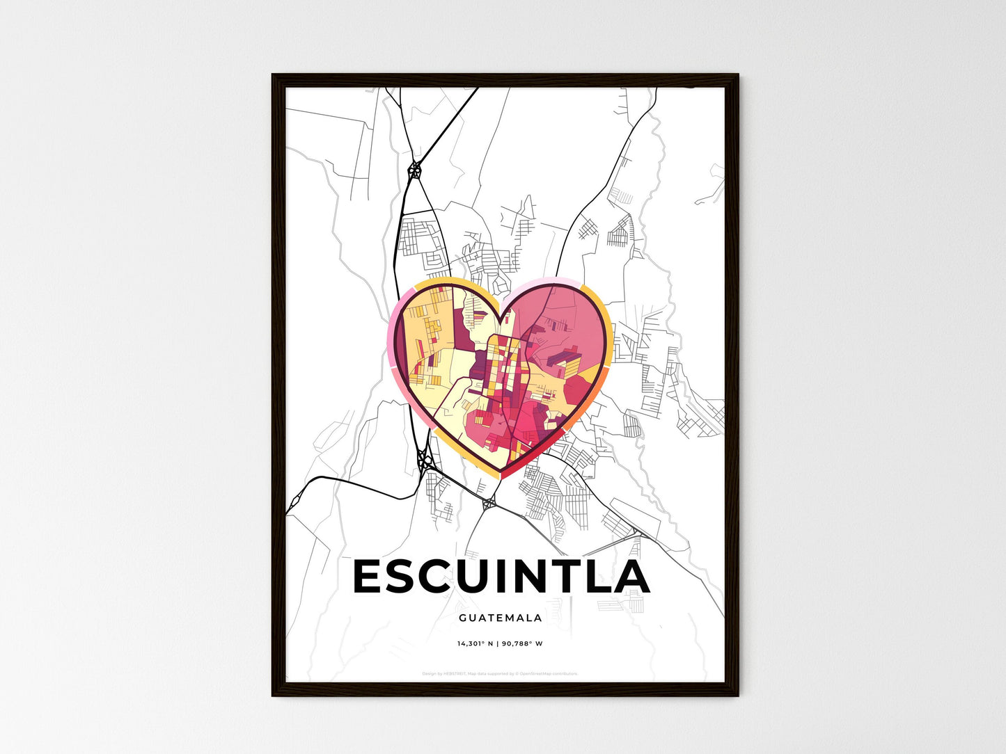 Escuintla Guatemala wedding art map with heart icon