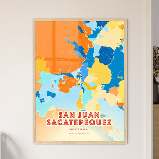 Colorful SAN JUAN SACATEPÉQUEZ GUATEMALA Fine Art Map Blue Orange