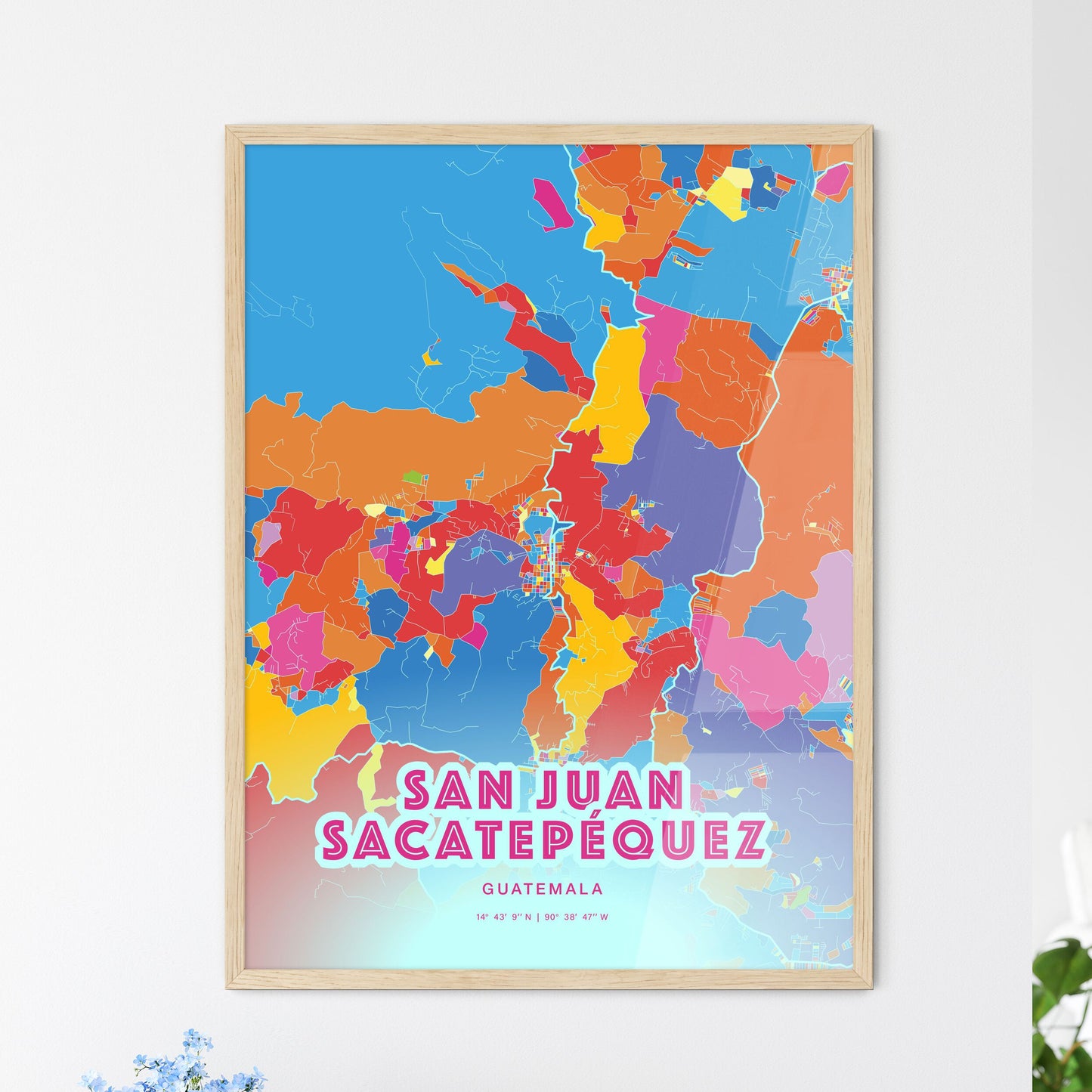 Colorful SAN JUAN SACATEPÉQUEZ GUATEMALA Fine Art Map Crazy Colors
