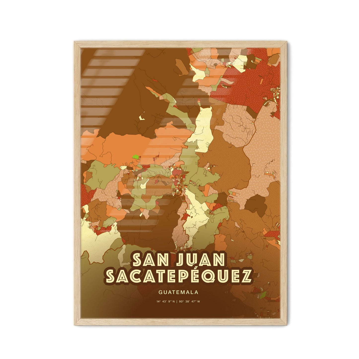 Colorful SAN JUAN SACATEPÉQUEZ GUATEMALA Fine Art Map Farmhouse