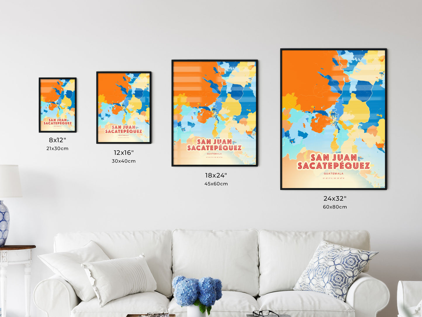 Colorful SAN JUAN SACATEPÉQUEZ GUATEMALA Fine Art Map Blue Orange