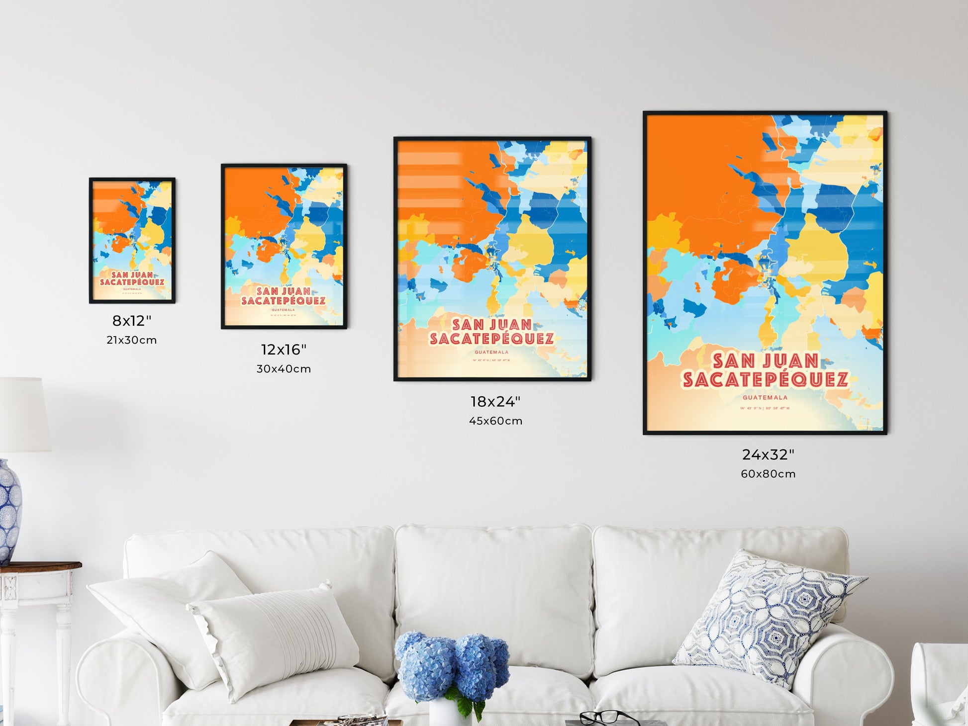 Colorful SAN JUAN SACATEPÉQUEZ GUATEMALA Fine Art Map Blue Orange