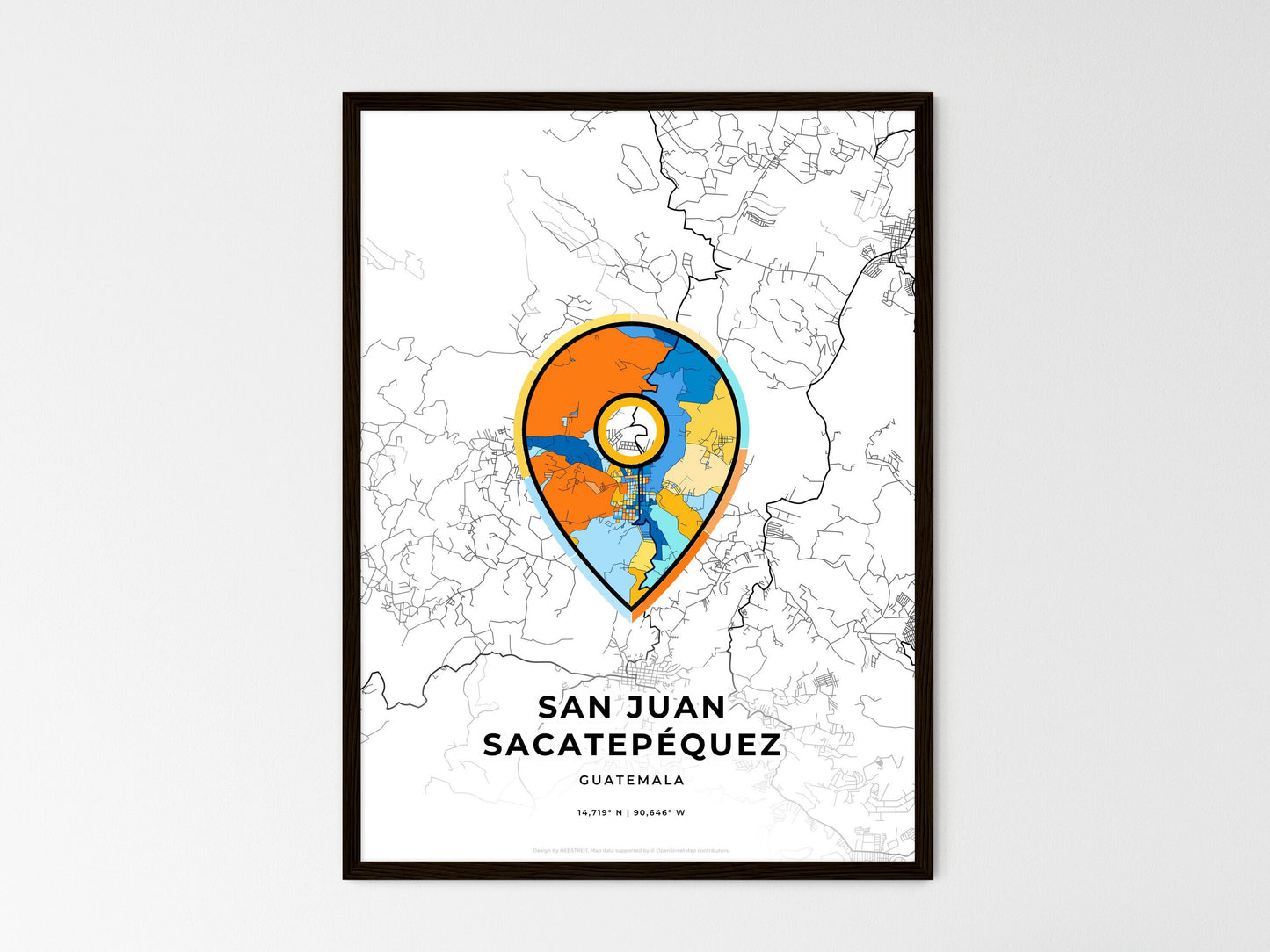 San Juan Sacatepéquez Guatemala wedding art map with pointer icon