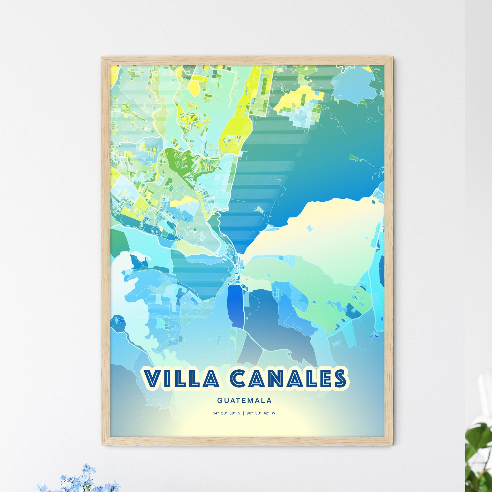 Colorful VILLA CANALES GUATEMALA Fine Art Map Cool Blue