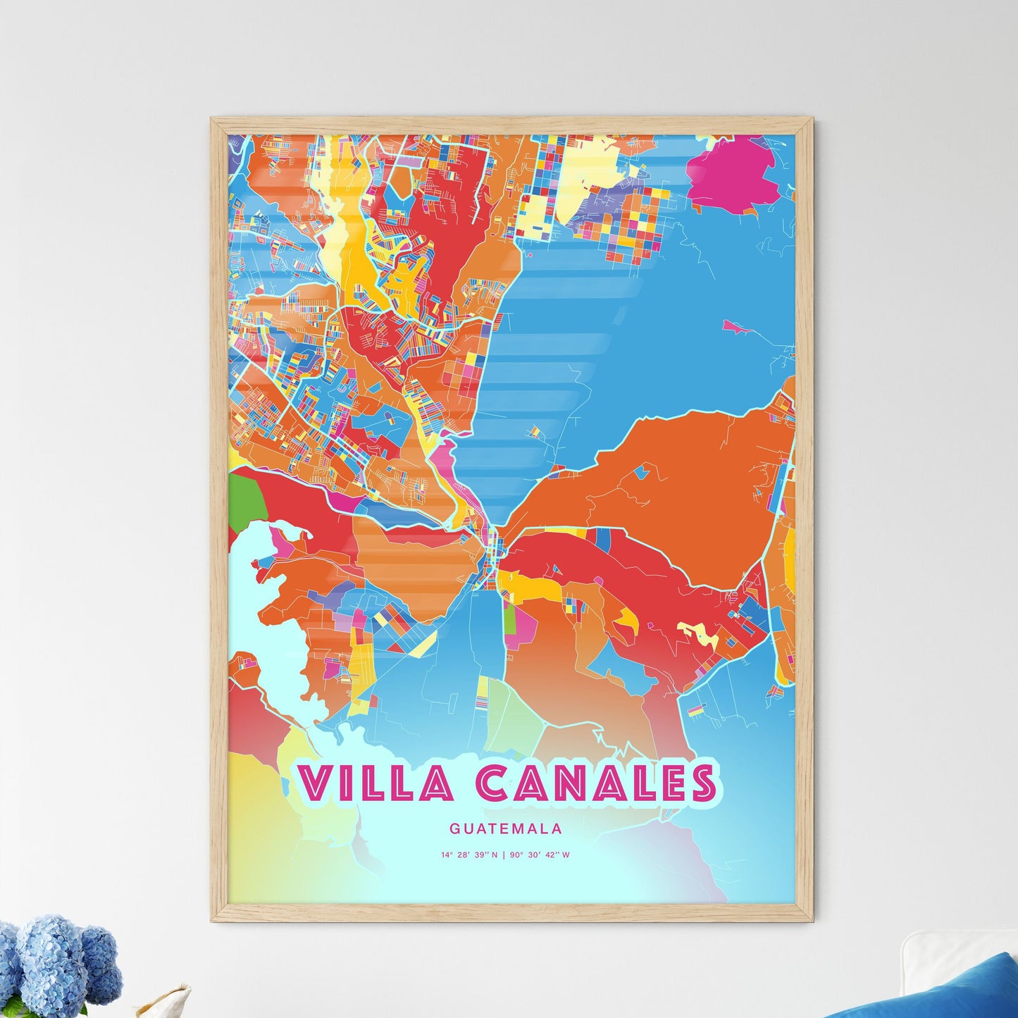 Colorful VILLA CANALES GUATEMALA Fine Art Map Crazy Colors