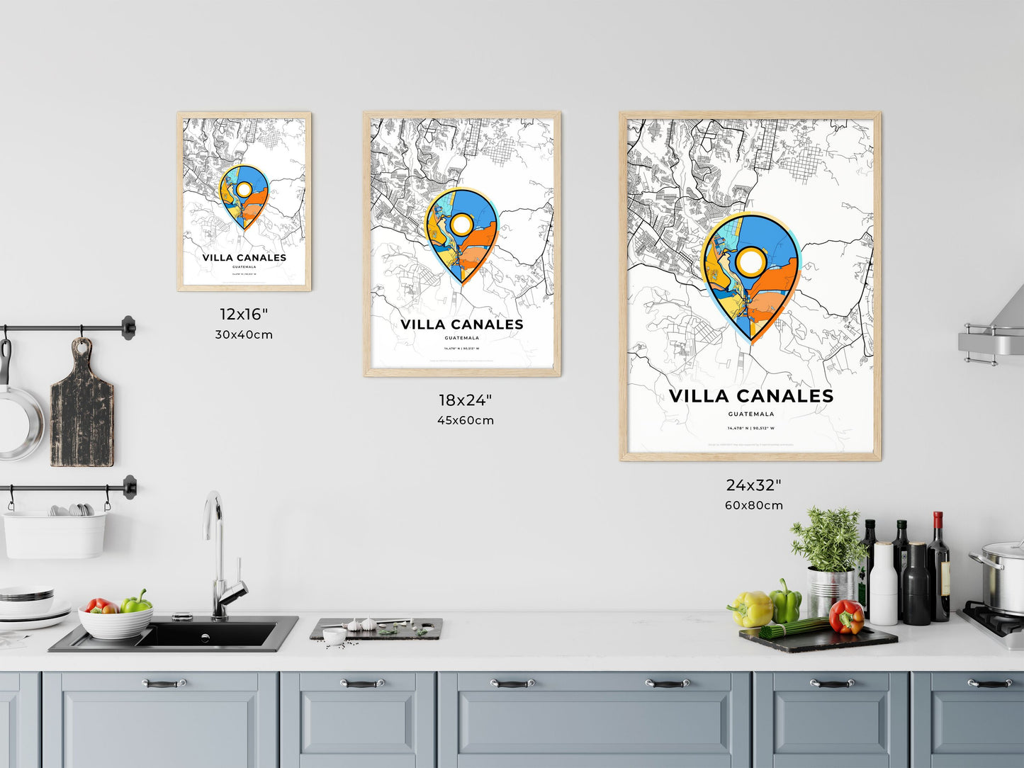 Villa Canales Guatemala art map size chart